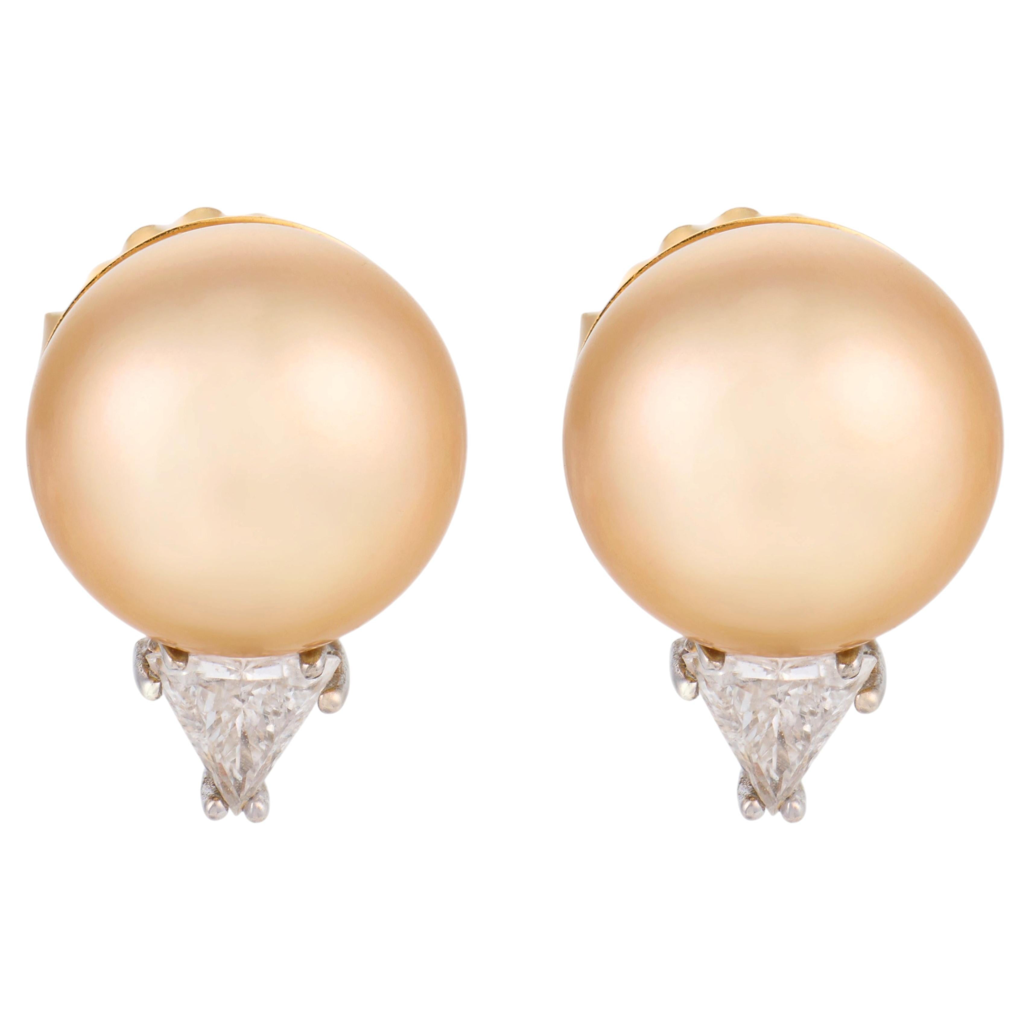 Vintage golden pearl diamond 18k yellow and white gold earrings For Sale