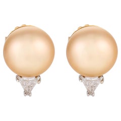 Vintage golden pearl diamond 18k yellow and white gold earrings