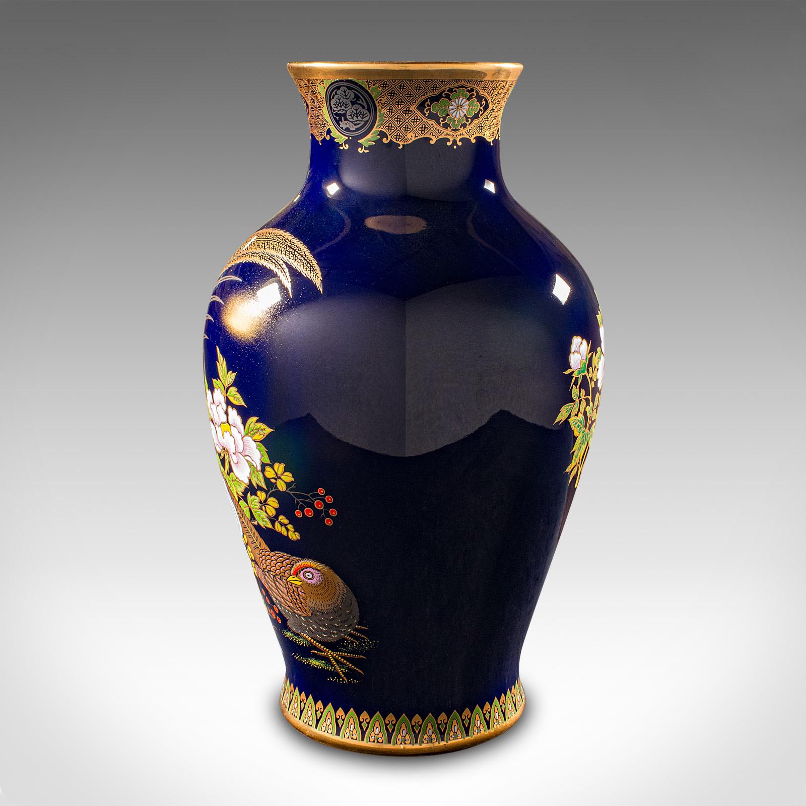 20th Century Vintage Golden Pheasant Vase, Chinese, Lacquer Ceramic Baluster Urn, Flower Pot  For Sale