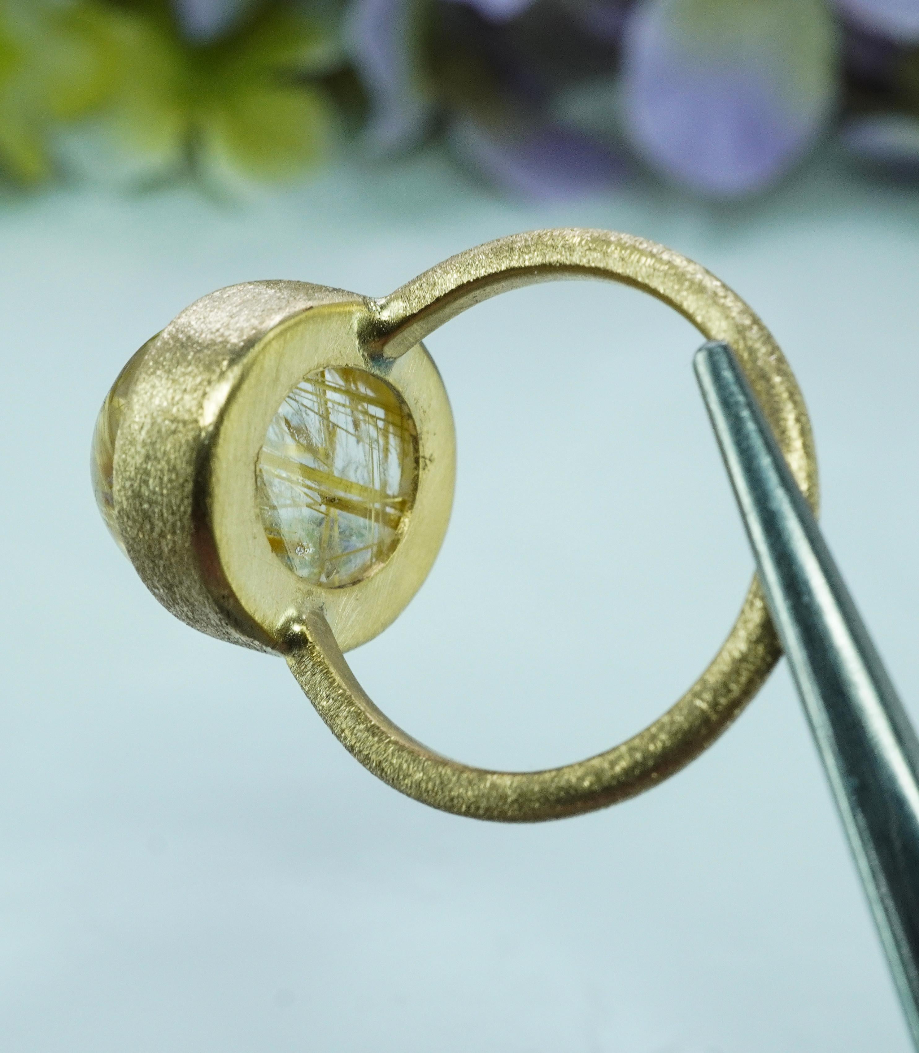 Vintage Golden Rutil Quartz 14K Yellow Gold Solitaire Ring Statement 8.8ct en venta 6