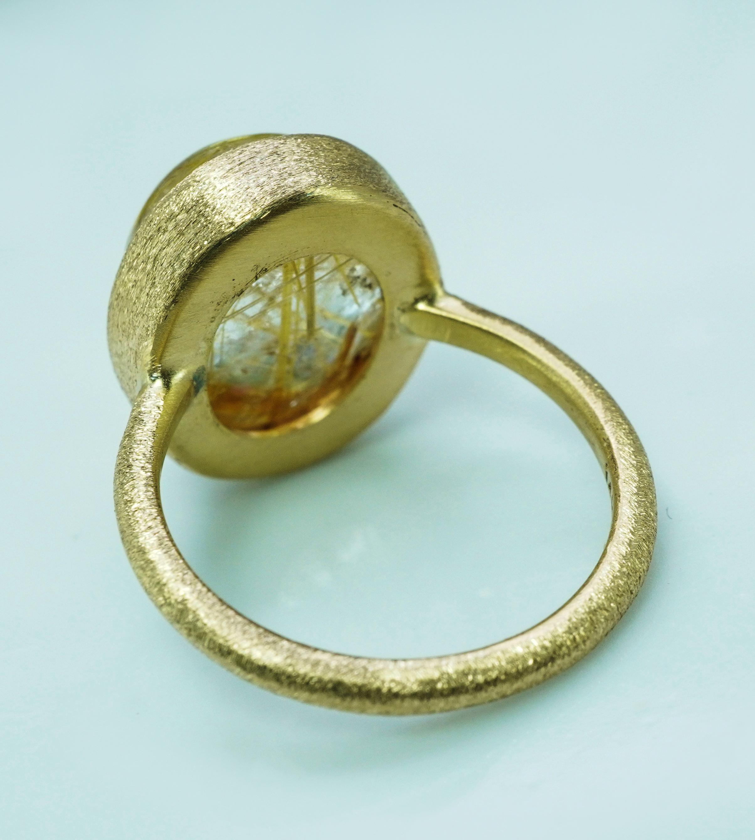 Vintage Golden Rutil Quartz 14K Yellow Gold Solitaire Ring Statement 8.8ct en venta 7