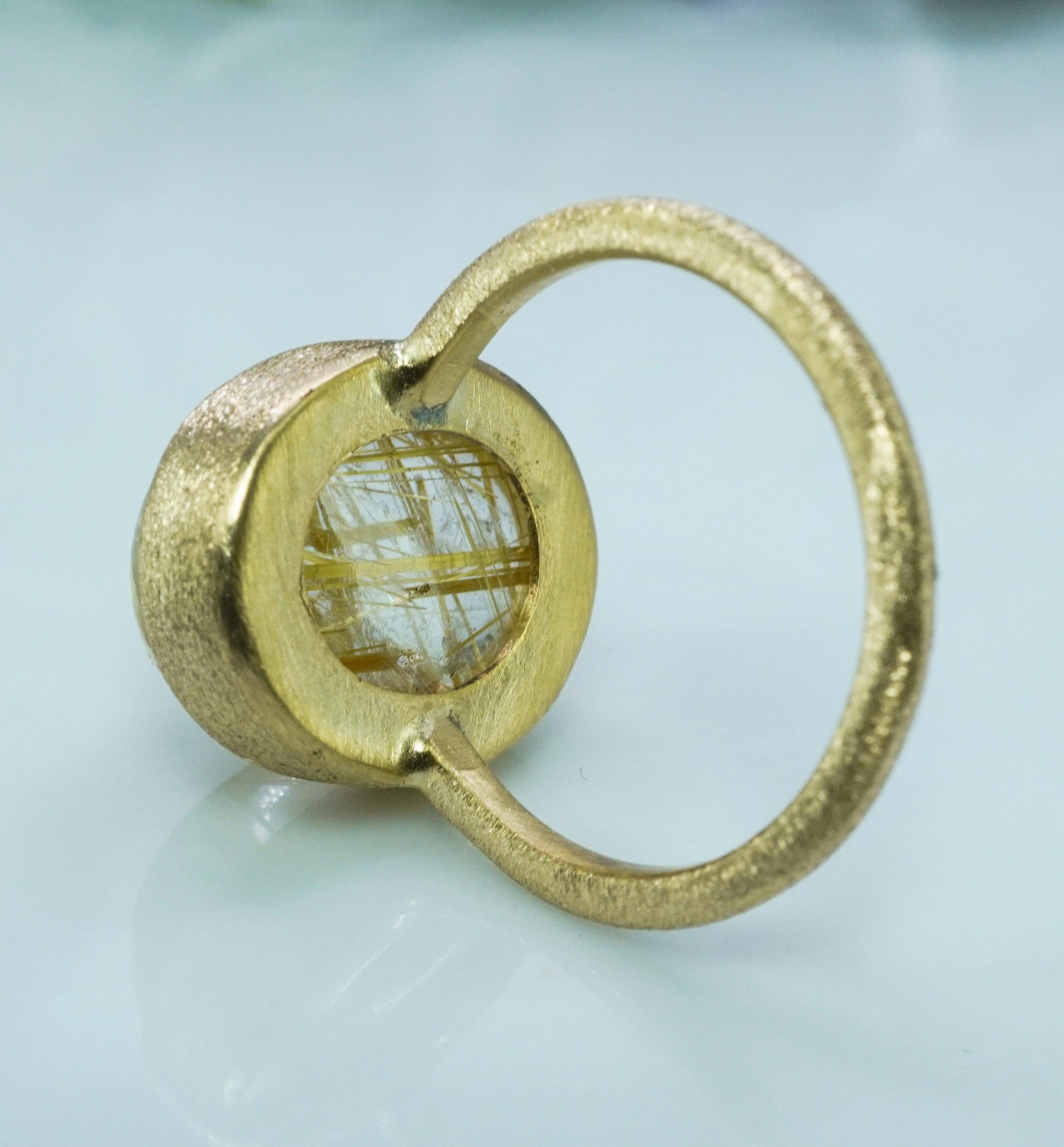 Vintage Golden Rutil Quartz 14K Yellow Gold Solitaire Ring Statement 8.8ct en venta 8