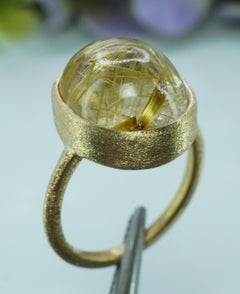 Vintage Golden Rutil Quartz 14K Yellow Gold Solitaire Ring Statement 8.8ct