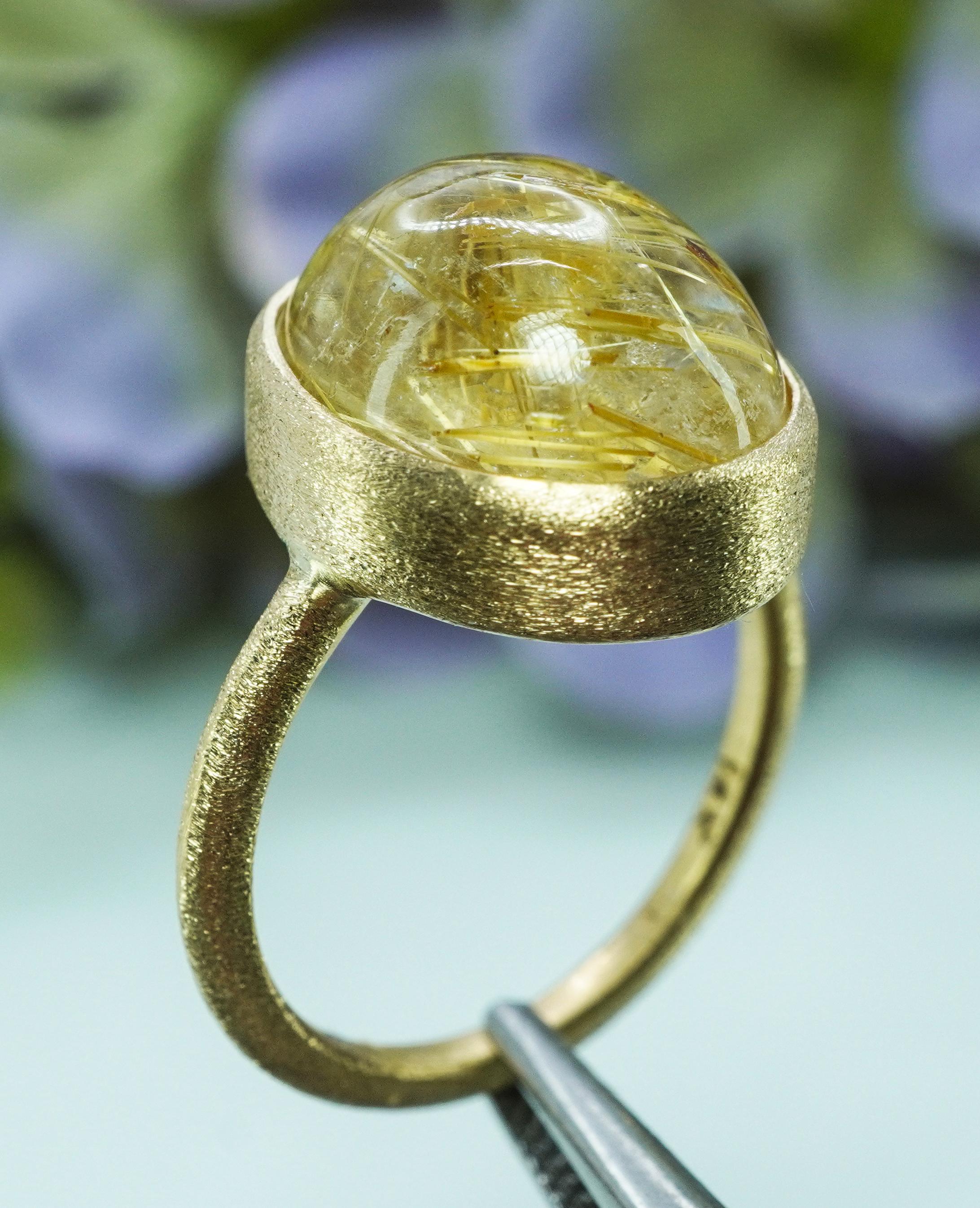 Vintage Golden Rutil Quartz 14K Yellow Gold Solitaire Ring Statement 8.8ct en venta 2