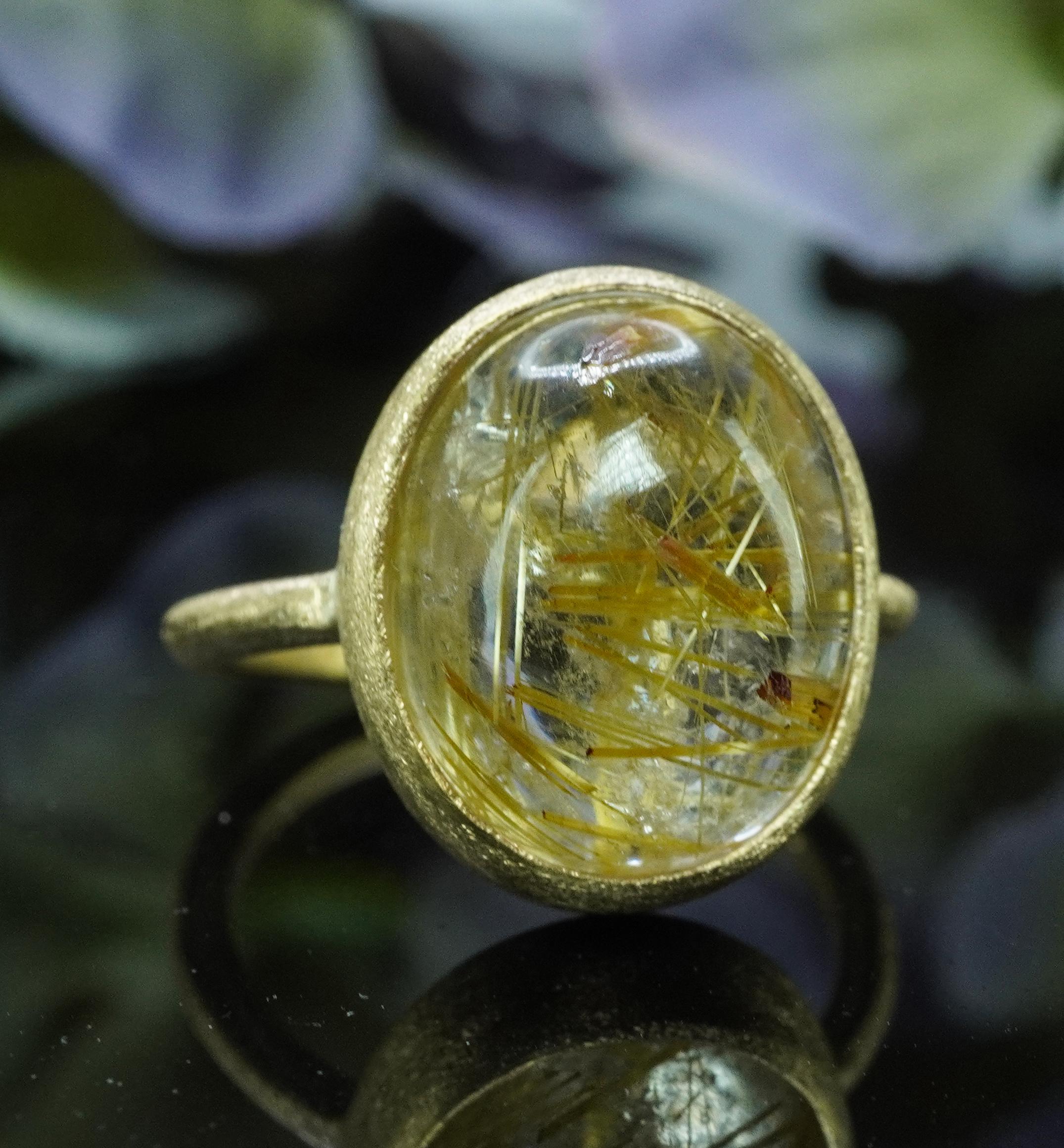 Vintage Golden Rutil Quartz 14K Yellow Gold Solitaire Ring Statement 8.8ct en venta 3