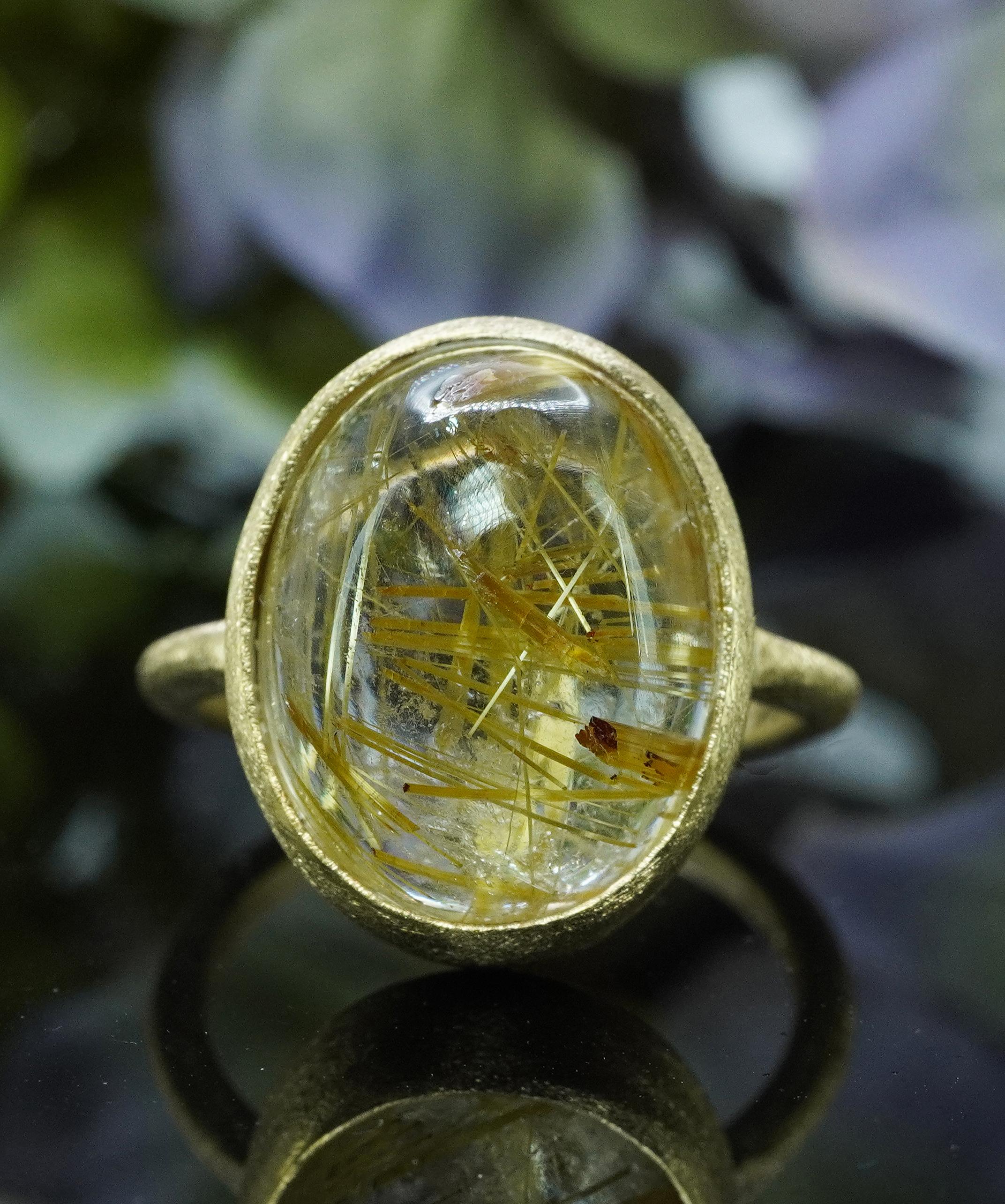 Vintage Golden Rutil Quartz 14K Yellow Gold Solitaire Ring Statement 8.8ct en venta 4