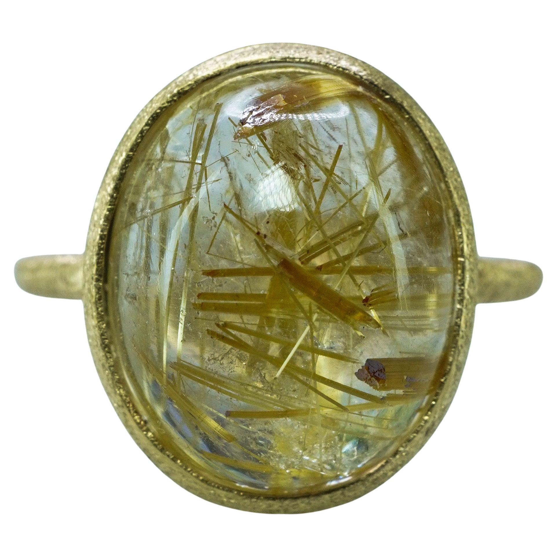 Vintage Golden Rutil Quartz 14K Yellow Gold Solitaire Ring Statement 8.8ct