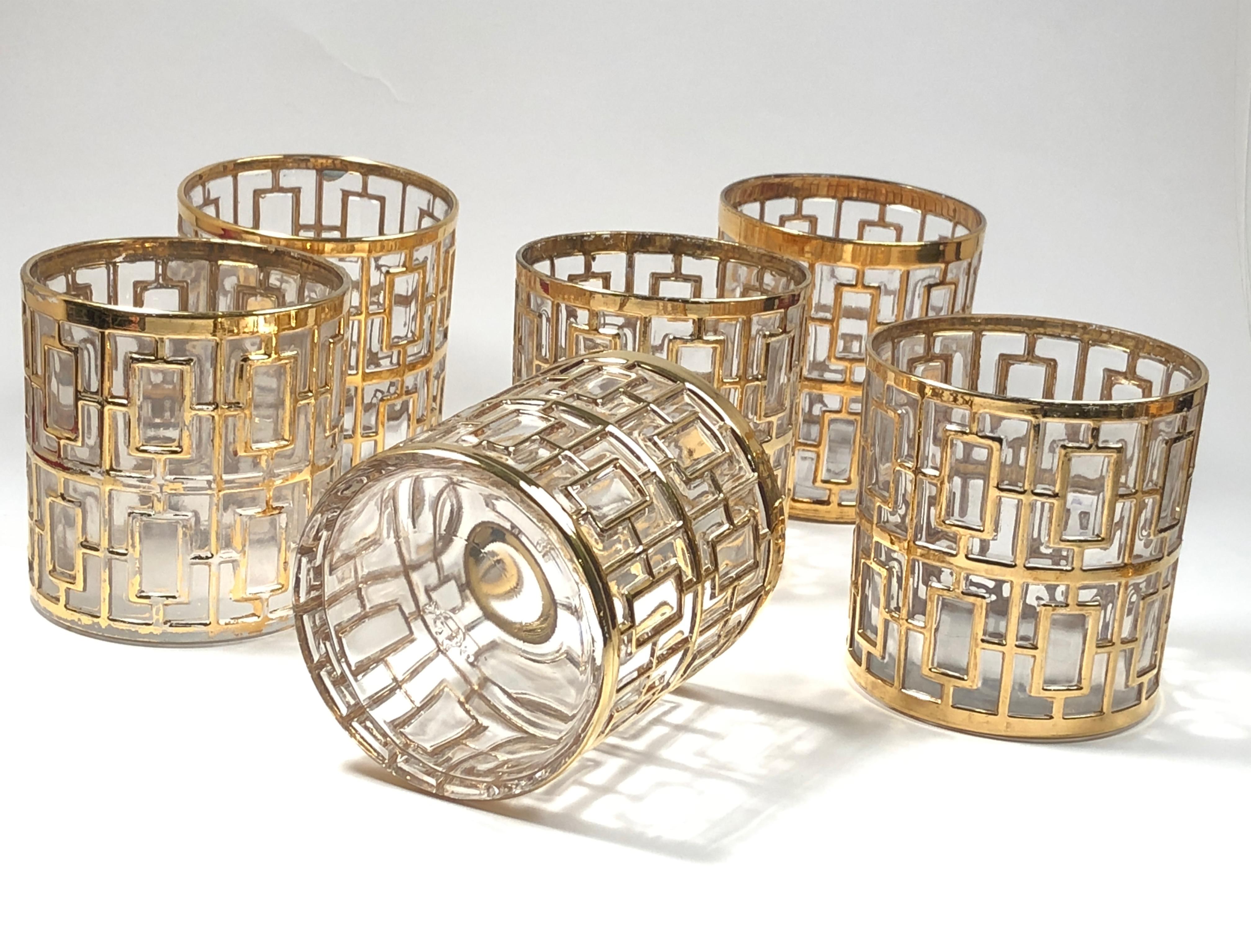 Mid-Century Modern Vintage Golden Shoji, Imperial Glass No. 104 Glasses and Decanter Set