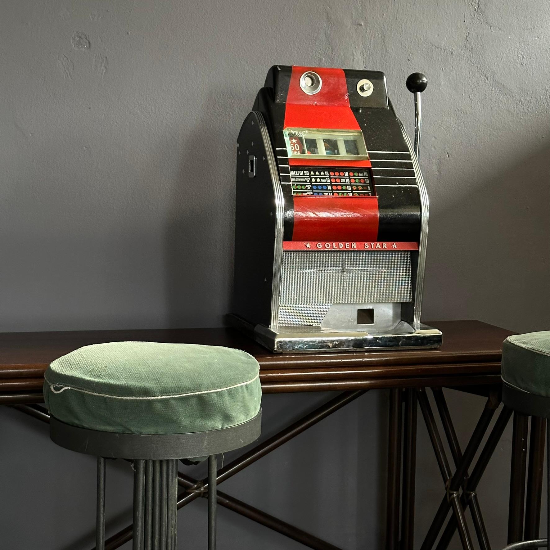 Metal Vintage 'Golden Star' slot machine from the seventies, working