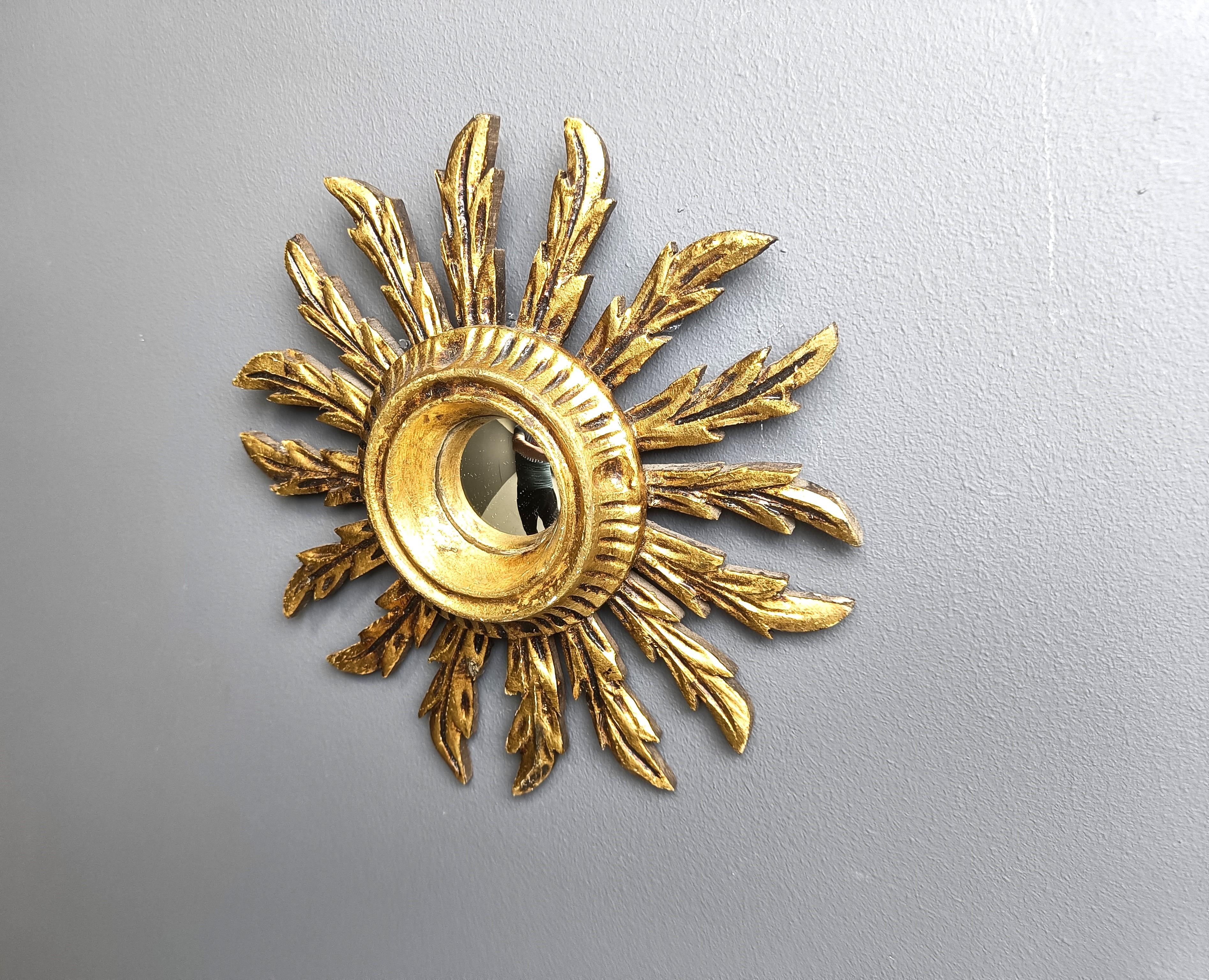 Vintage golden sunburst mirror, 1960s 3