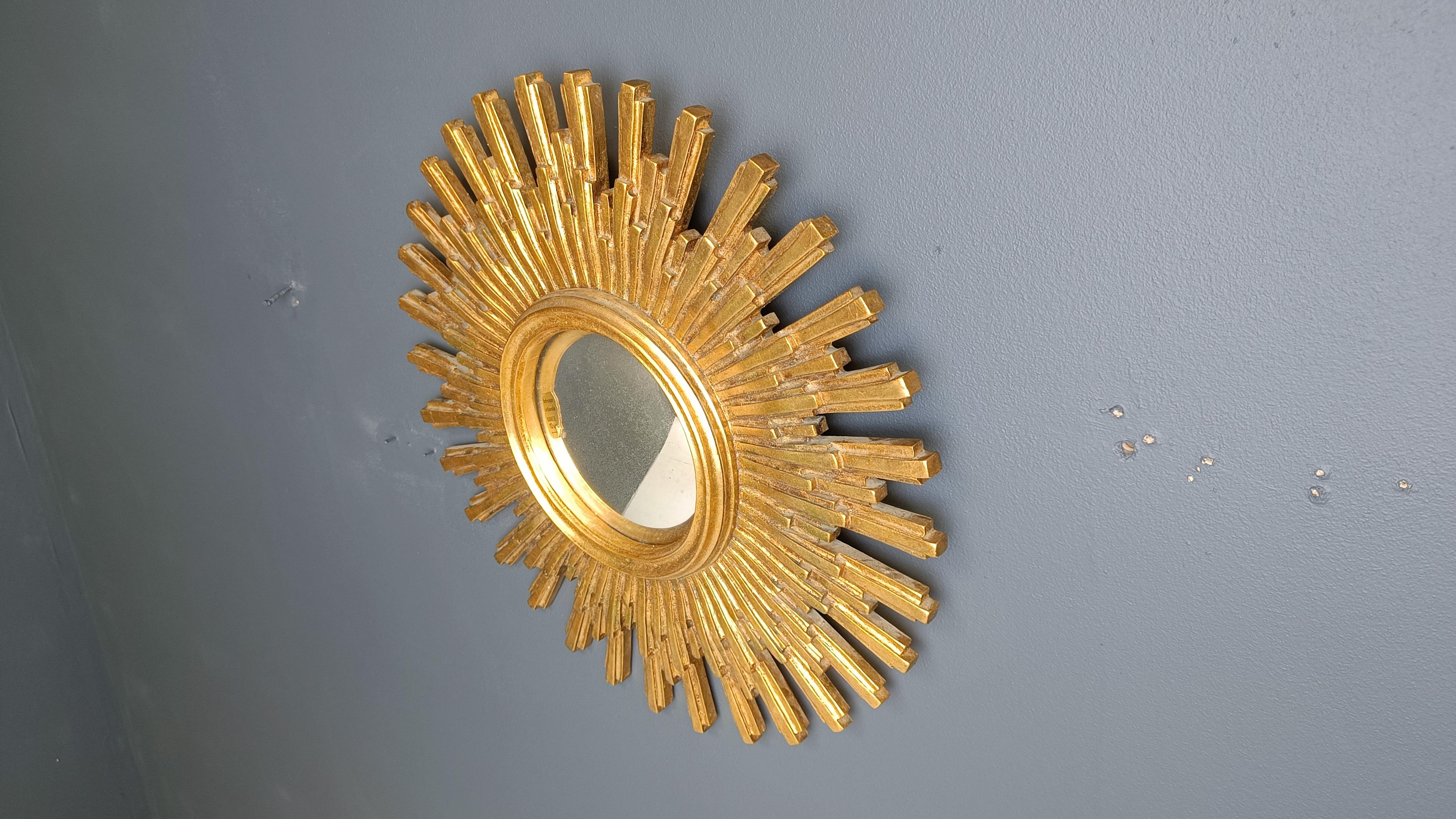 Miroir vintage en forme de soleil doré, années 1960 3