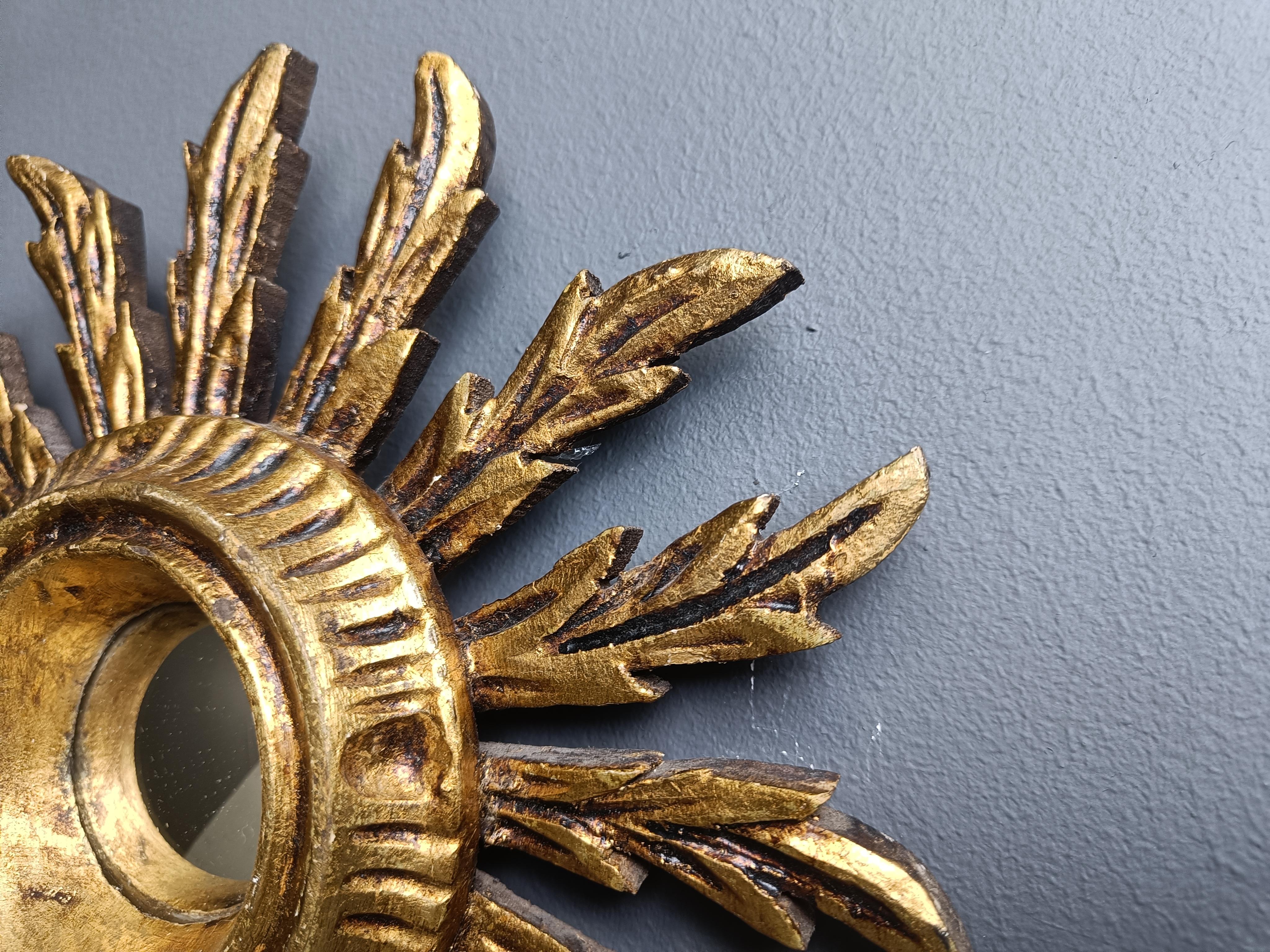 Vintage golden sunburst mirror, 1960s 4