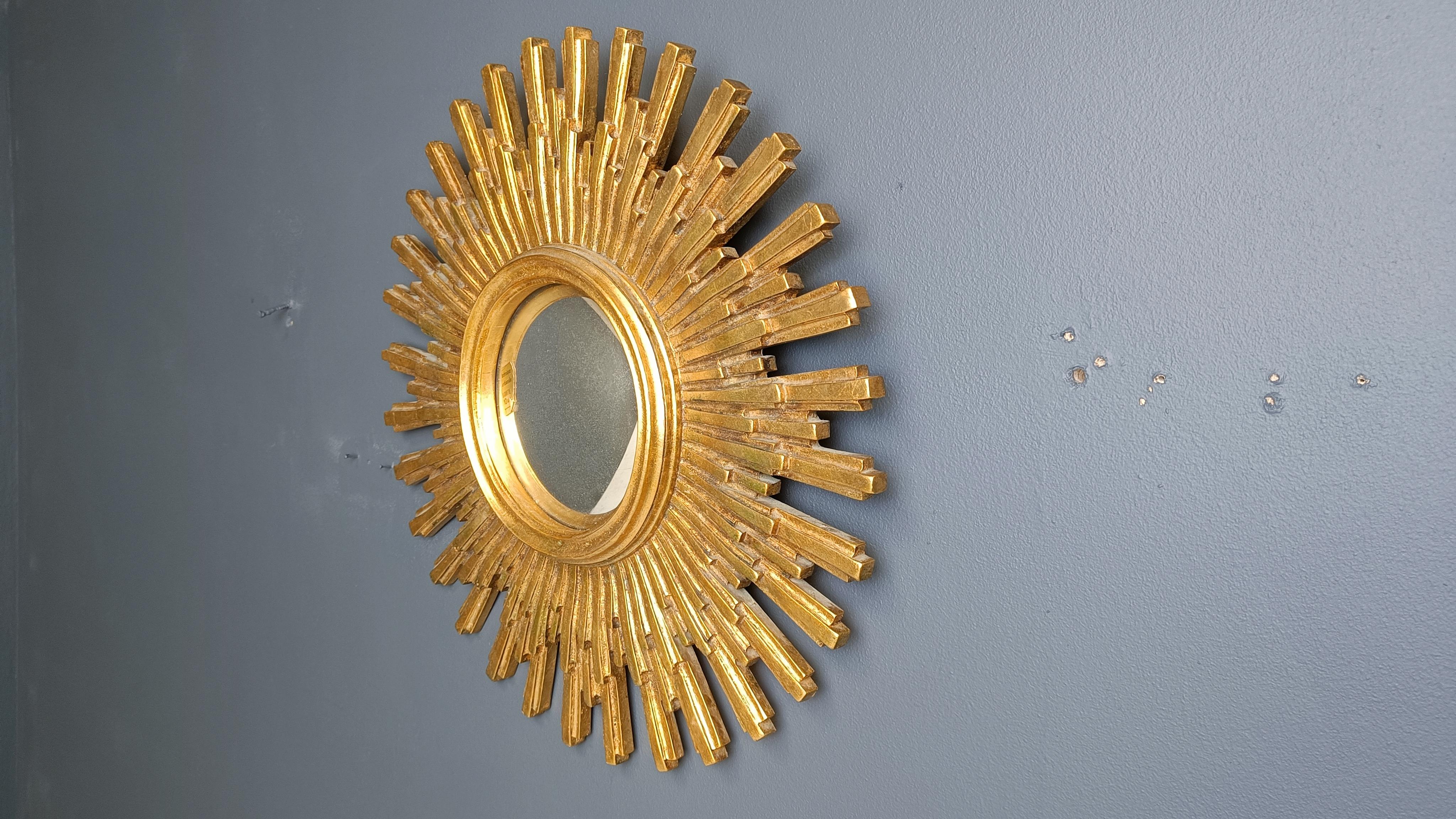 Miroir vintage en forme de soleil doré, années 1960 4
