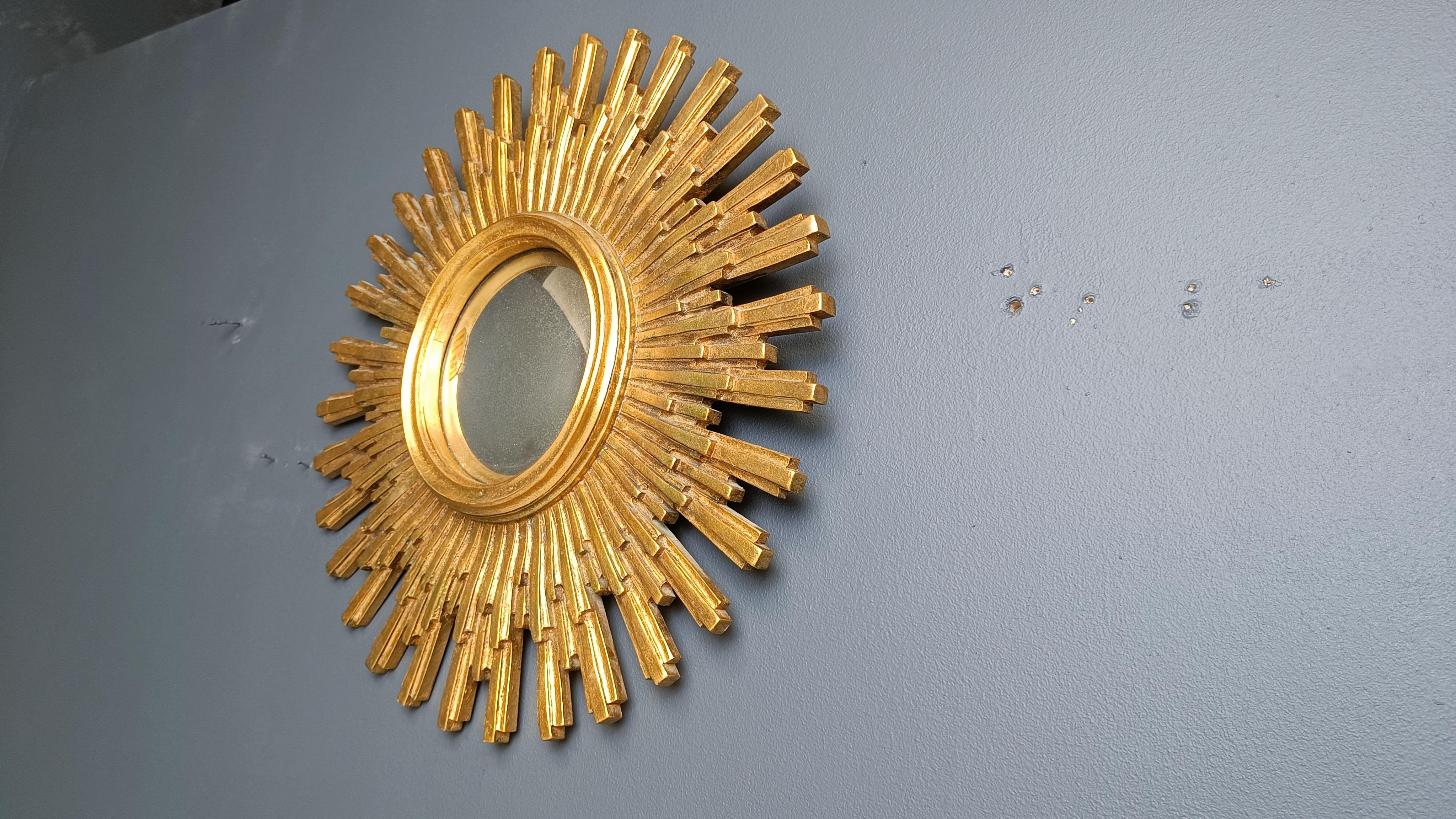 Miroir vintage en forme de soleil doré, années 1960 5