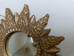 Miroir vintage en forme de soleil doré, années 1960