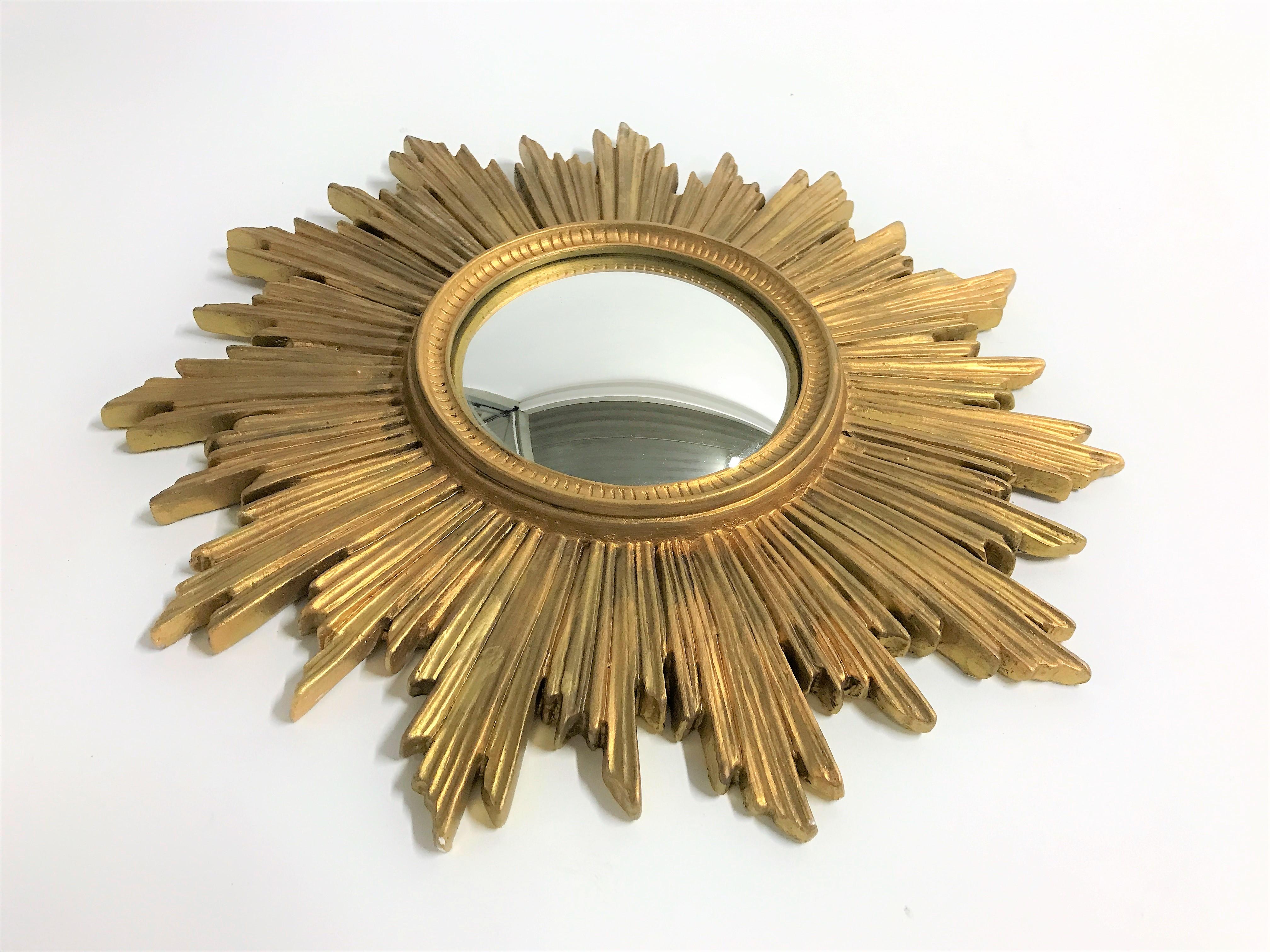 Belgian Vintage Golden Sunburst Mirror, 1960s