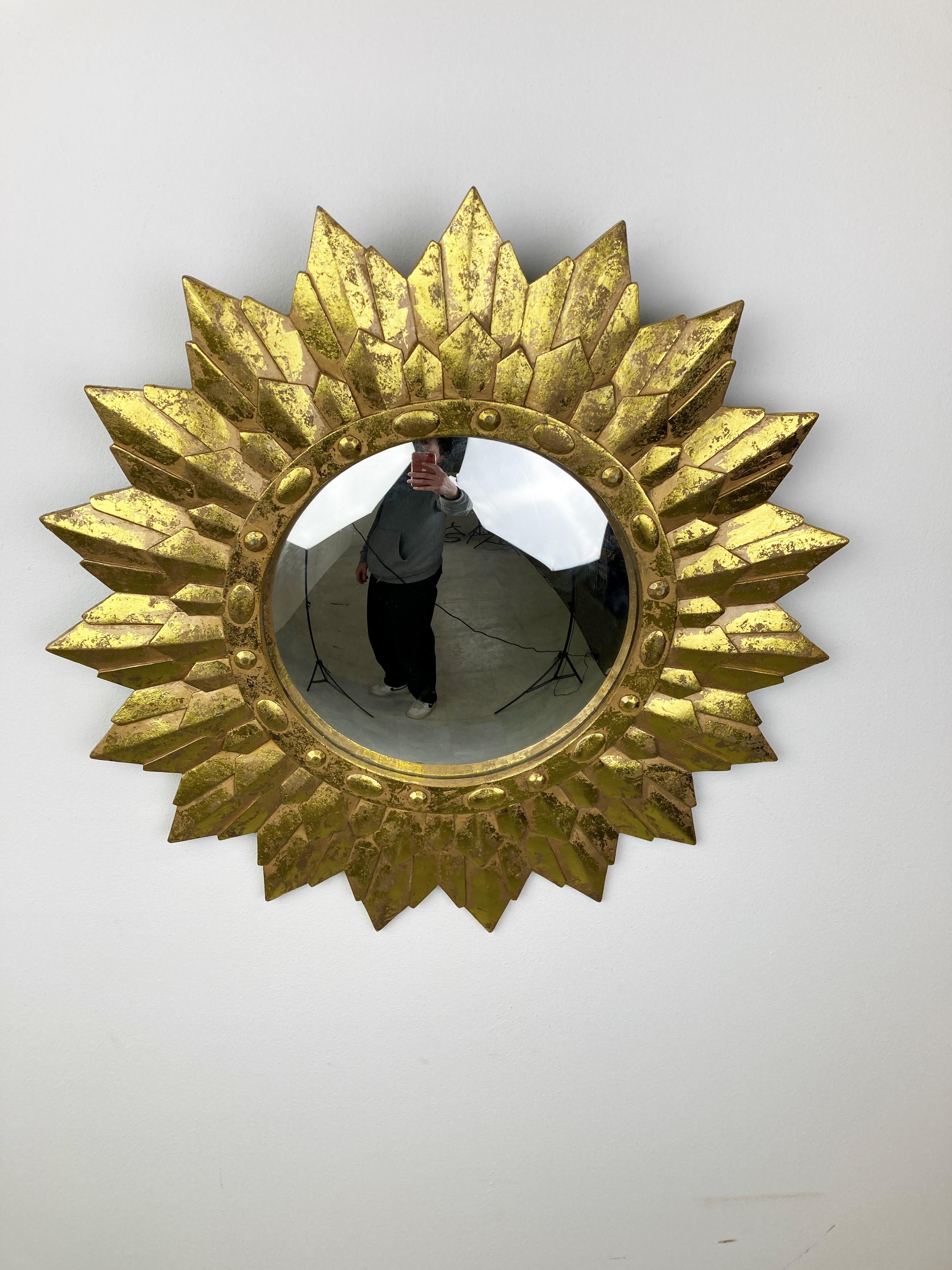 Belgian Vintage Golden Sunburst Mirror, 1960s For Sale