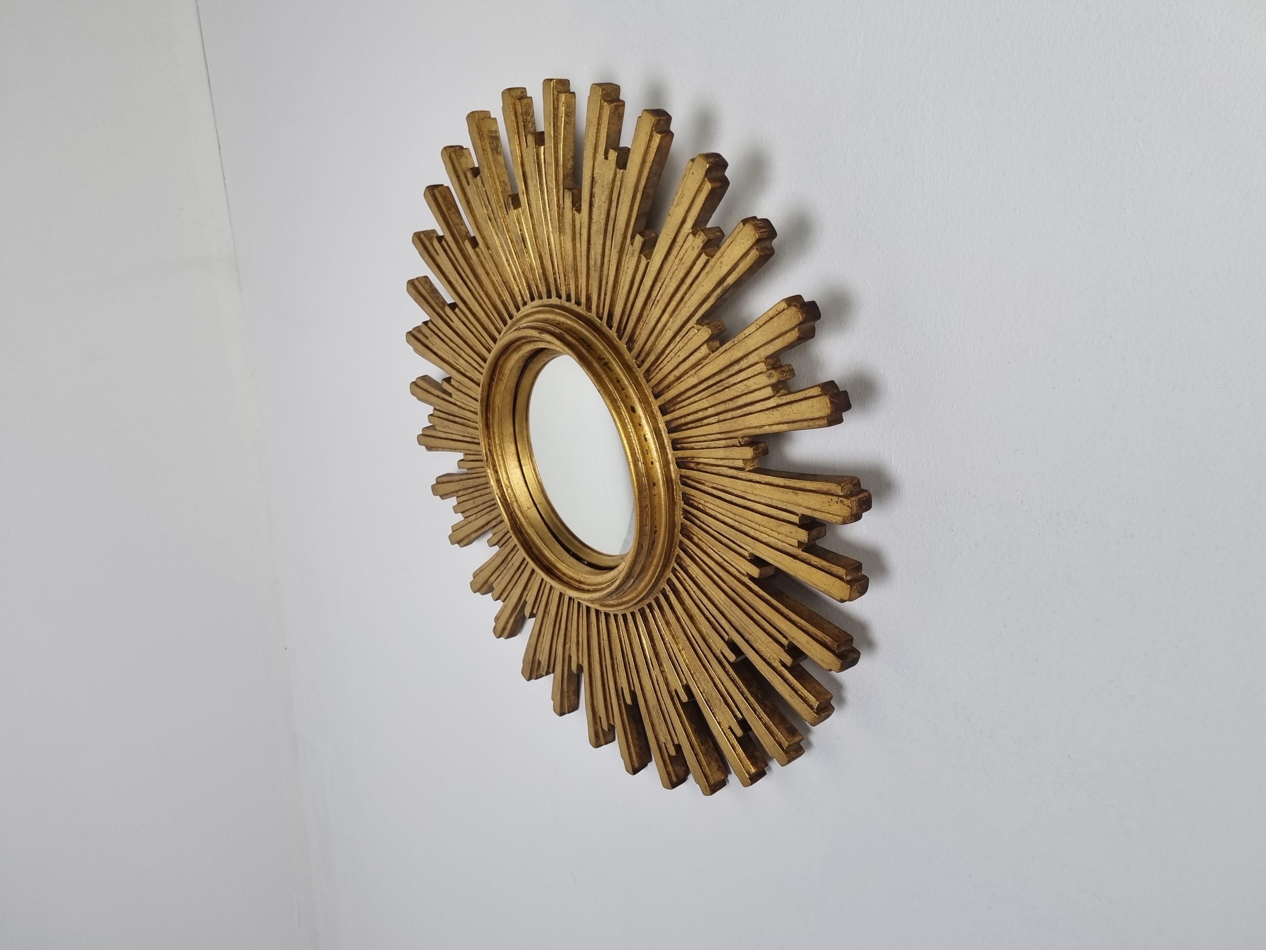 Belgian Vintage Golden Sunburst Mirror, 1960s For Sale