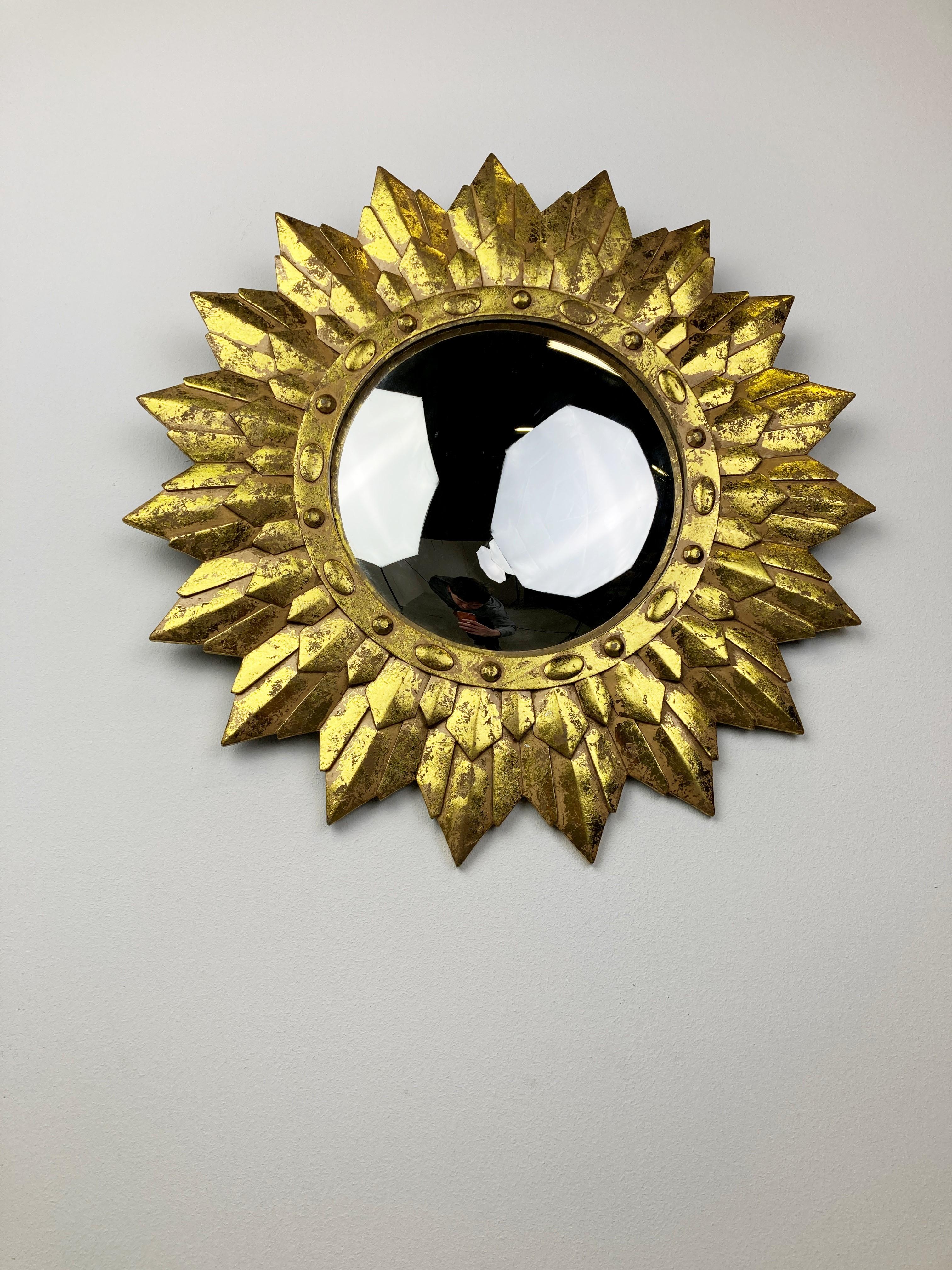 Mid-20th Century Vintage Golden Sunburst Mirror, 1960s For Sale