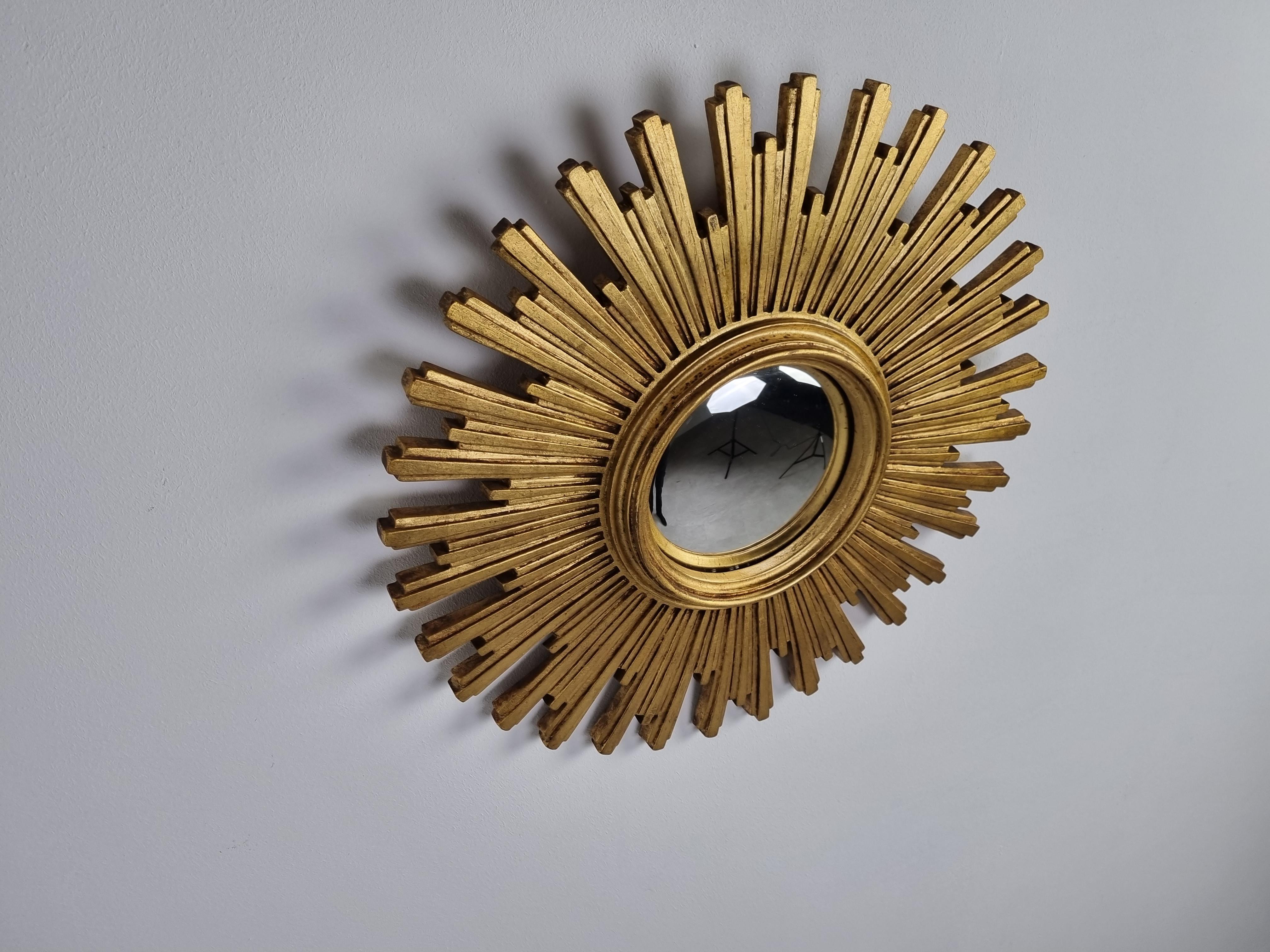 Mid-20th Century Vintage Golden Sunburst Mirror, 1960s For Sale