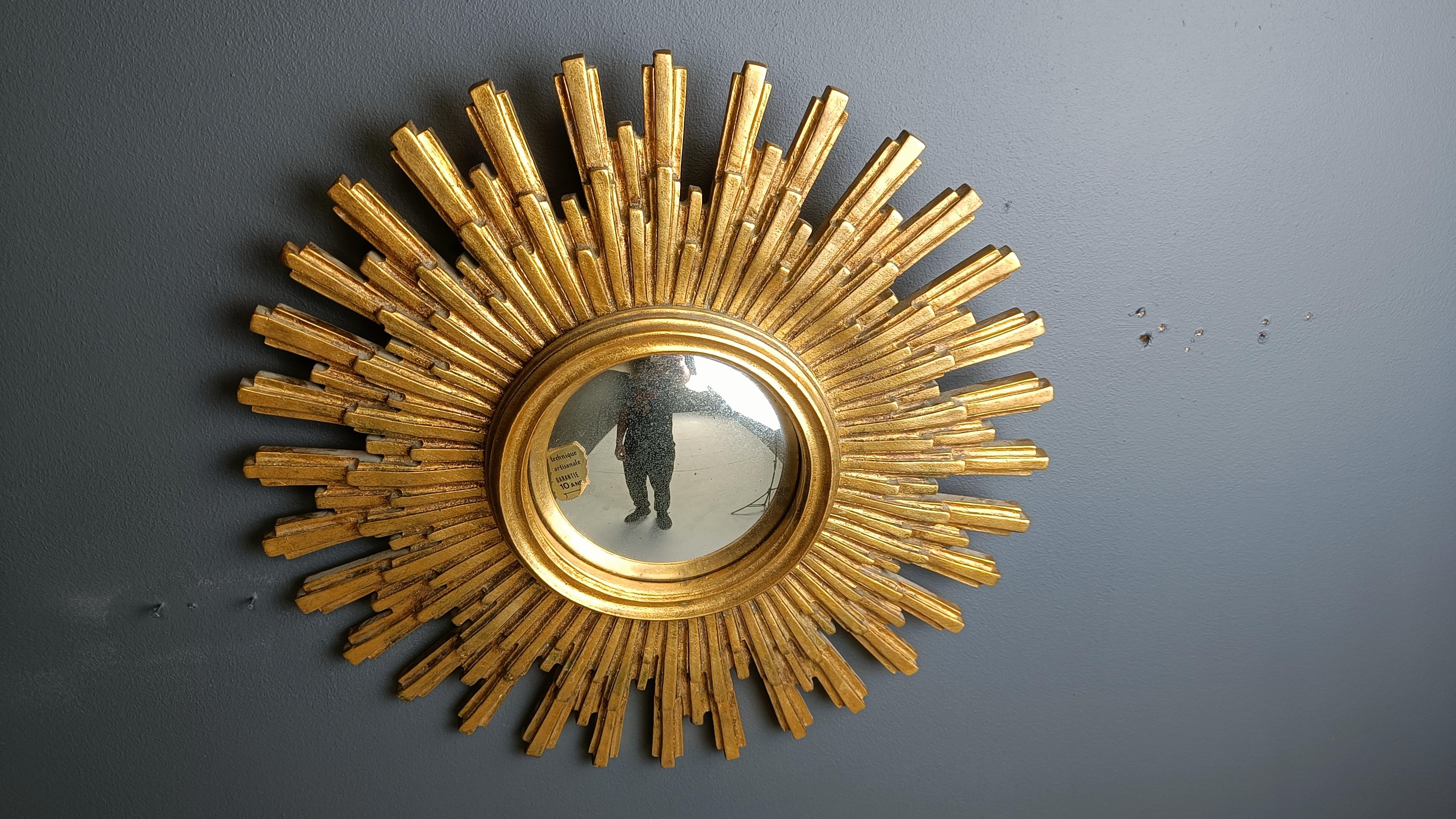Milieu du XXe siècle Miroir vintage en forme de soleil doré, années 1960