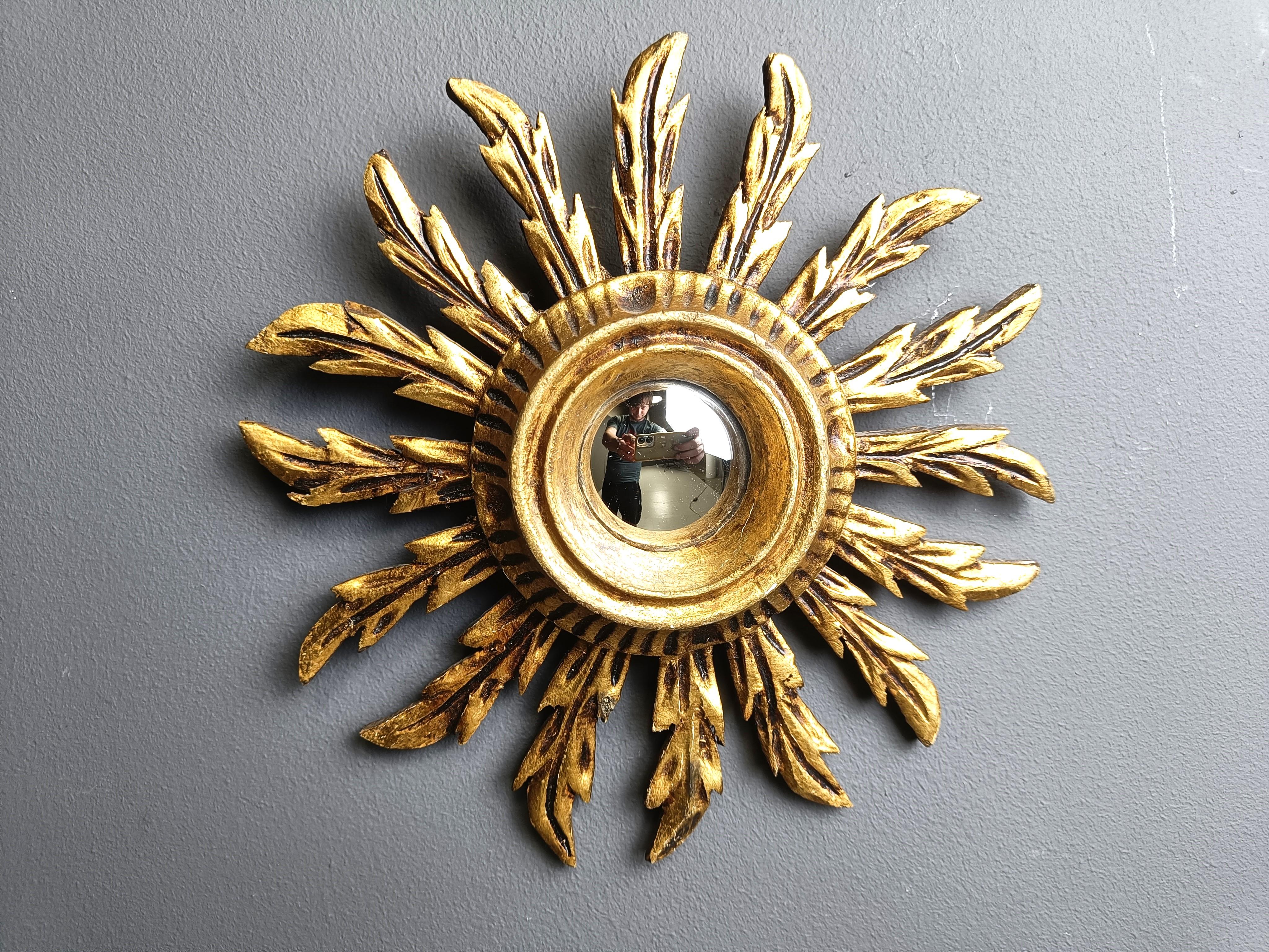 Resin Vintage golden sunburst mirror, 1960s