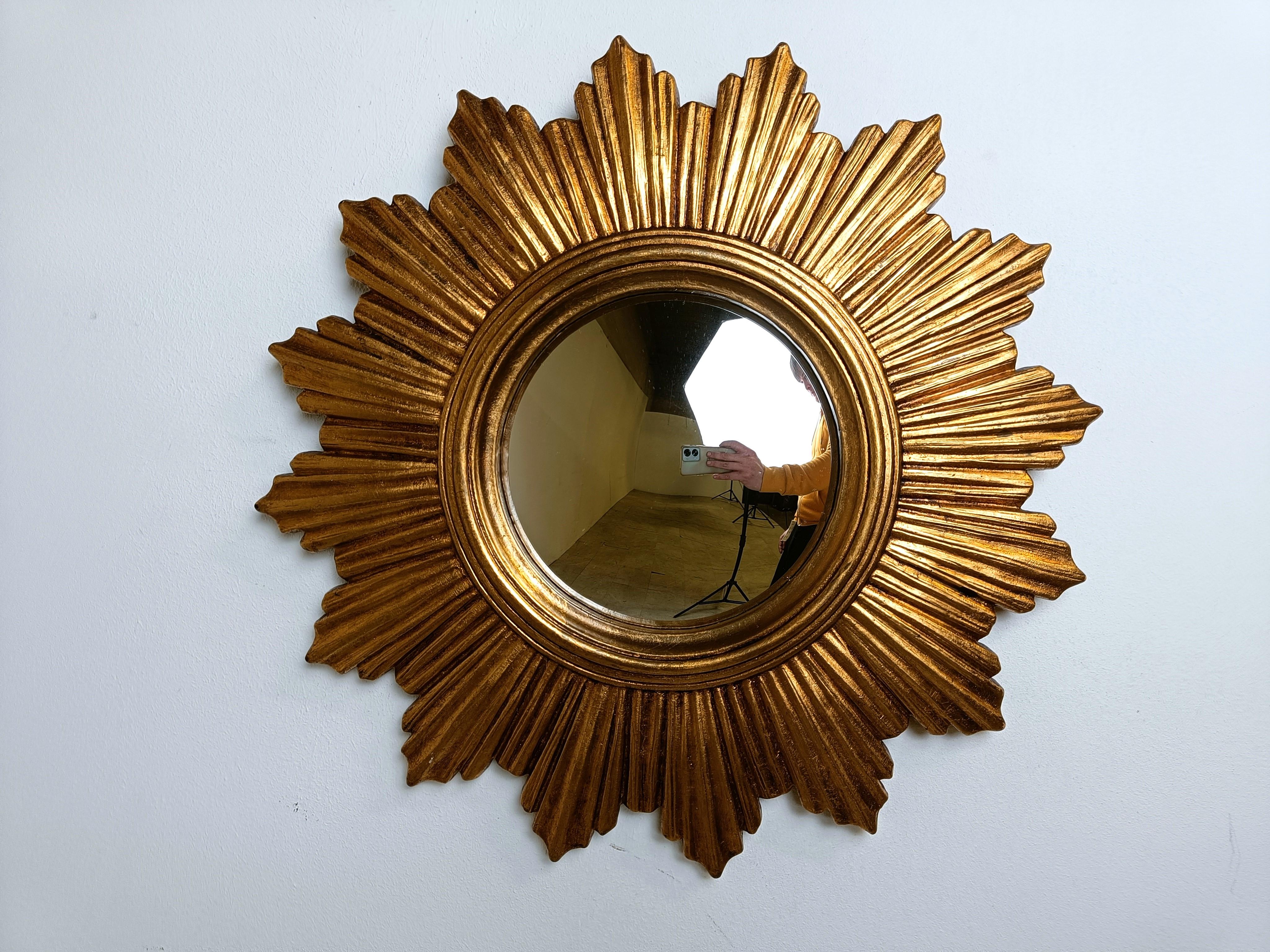 Resin Vintage golden sunburst mirror, 1960s