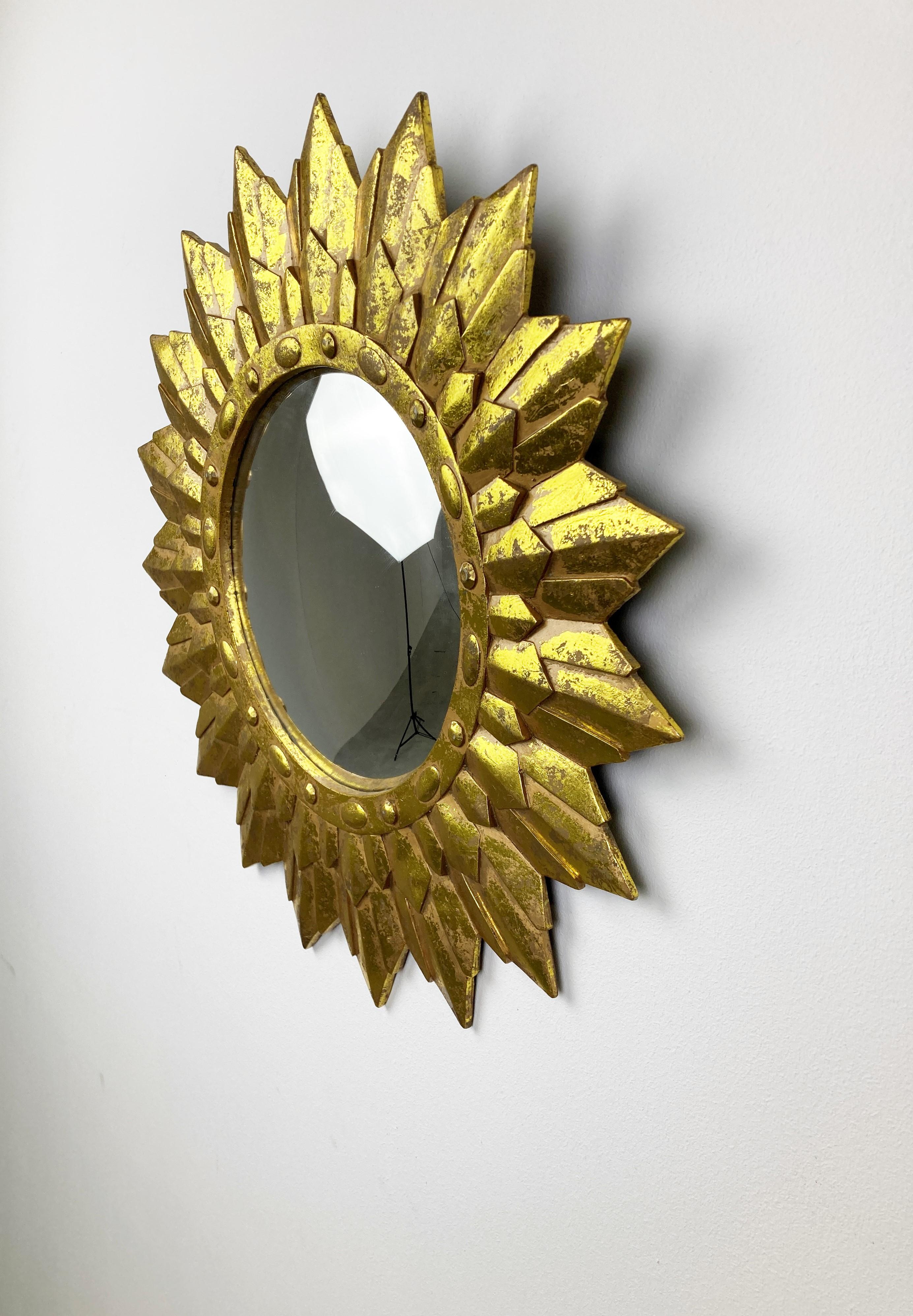 Vintage Golden Sunburst Mirror, 1960s For Sale 1