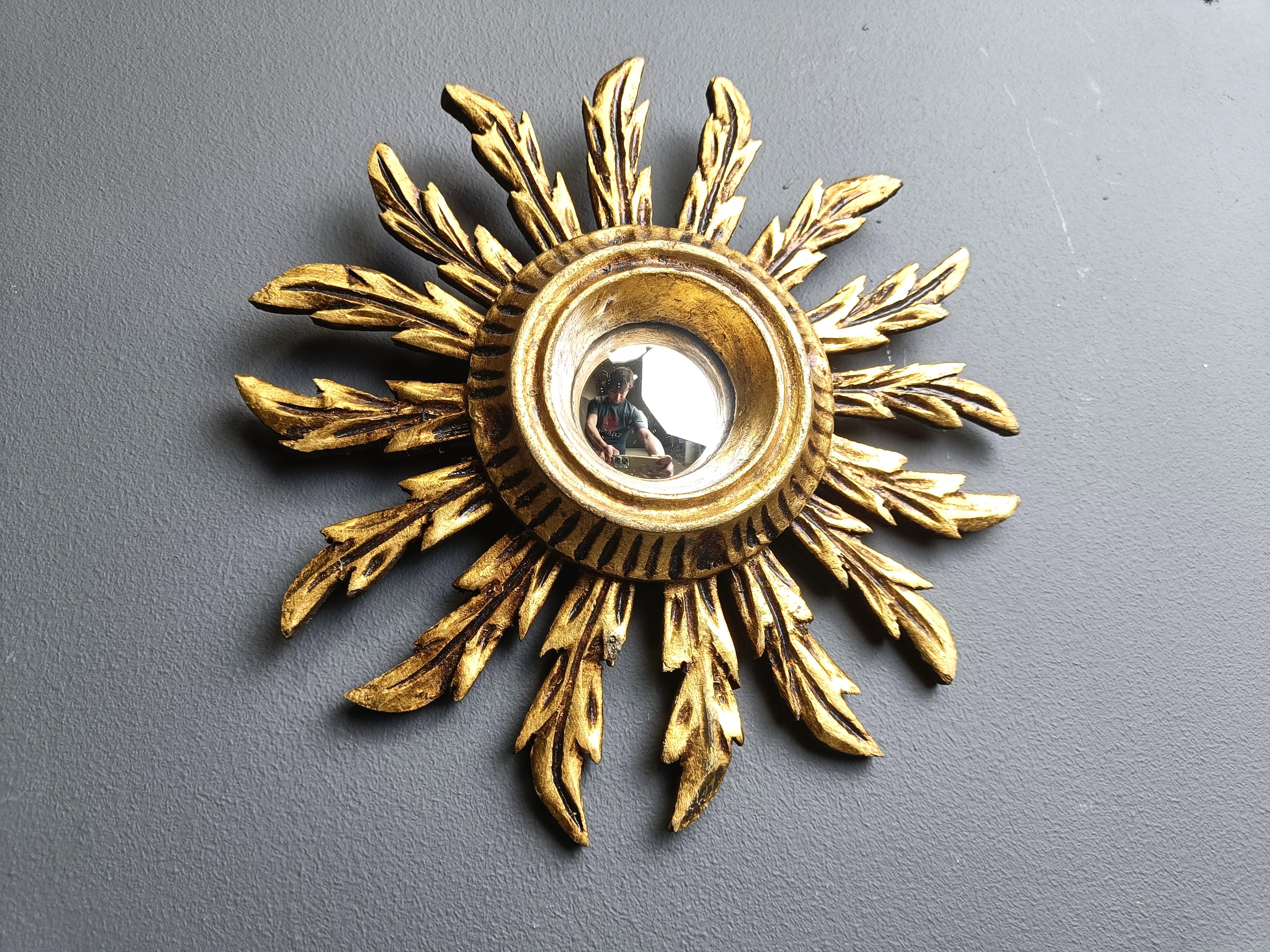 Vintage golden sunburst mirror, 1960s 1