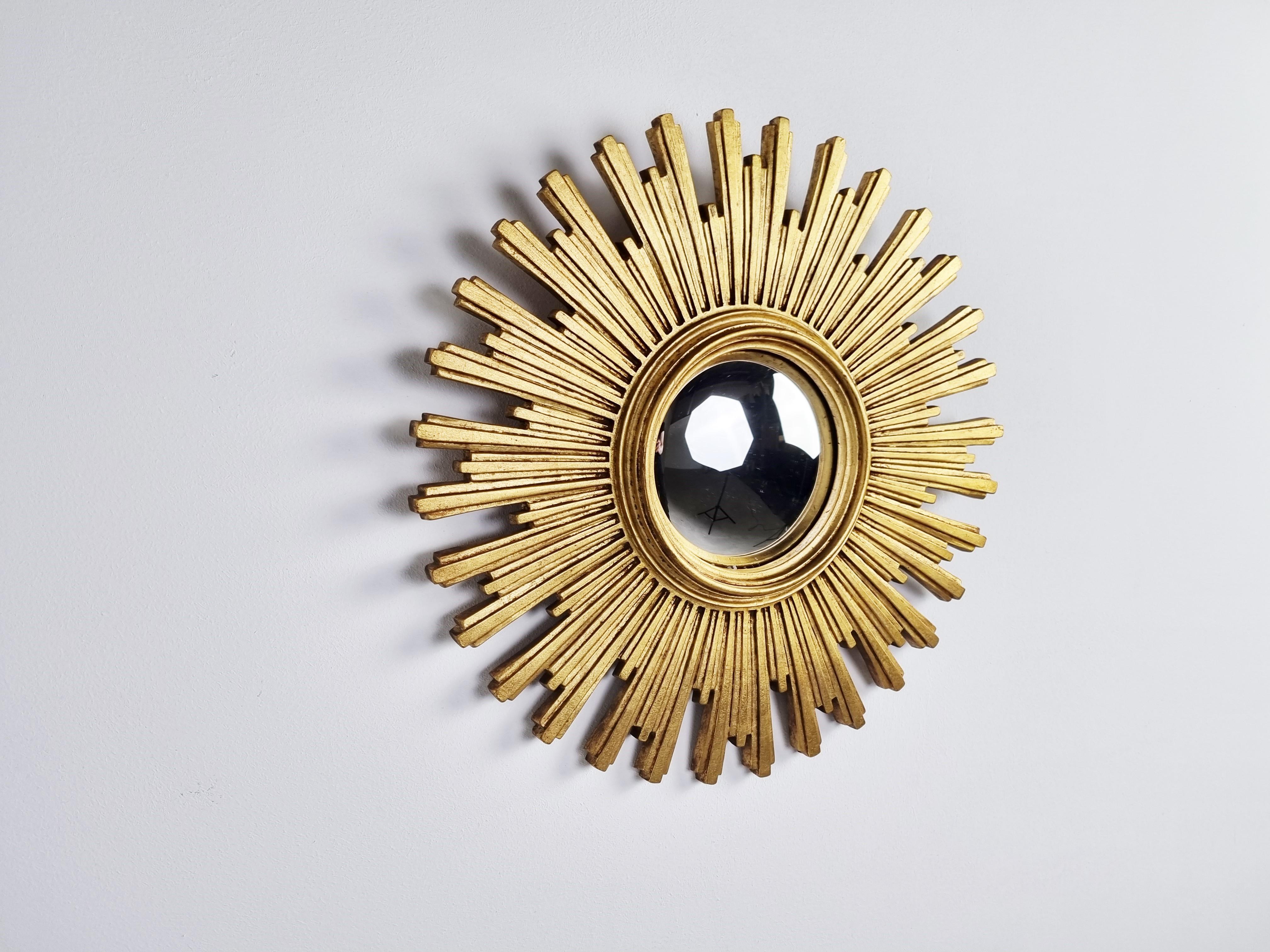 Vintage Golden Sunburst Mirror, 1960s For Sale 1