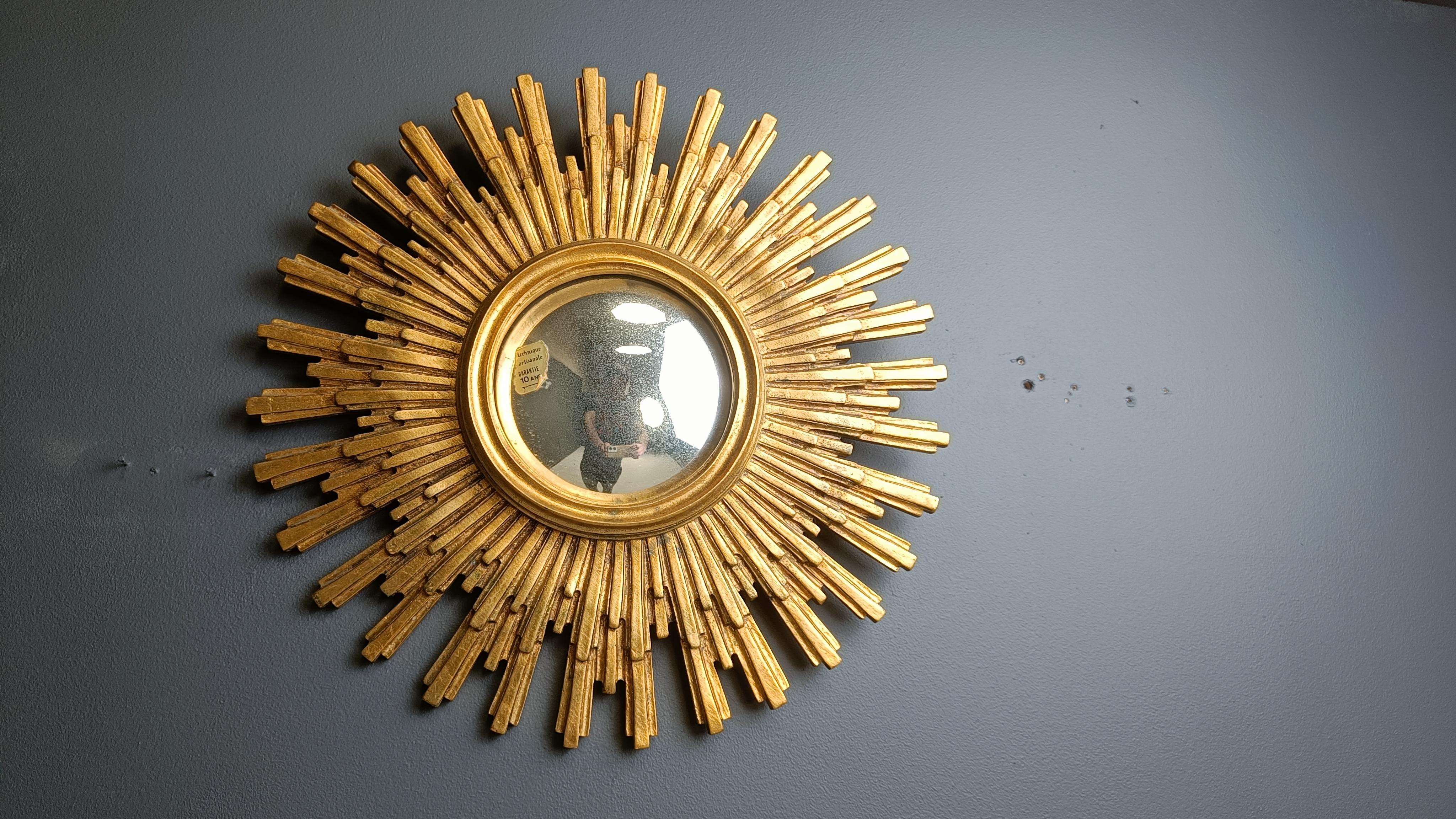 Miroir vintage en forme de soleil doré, années 1960 1