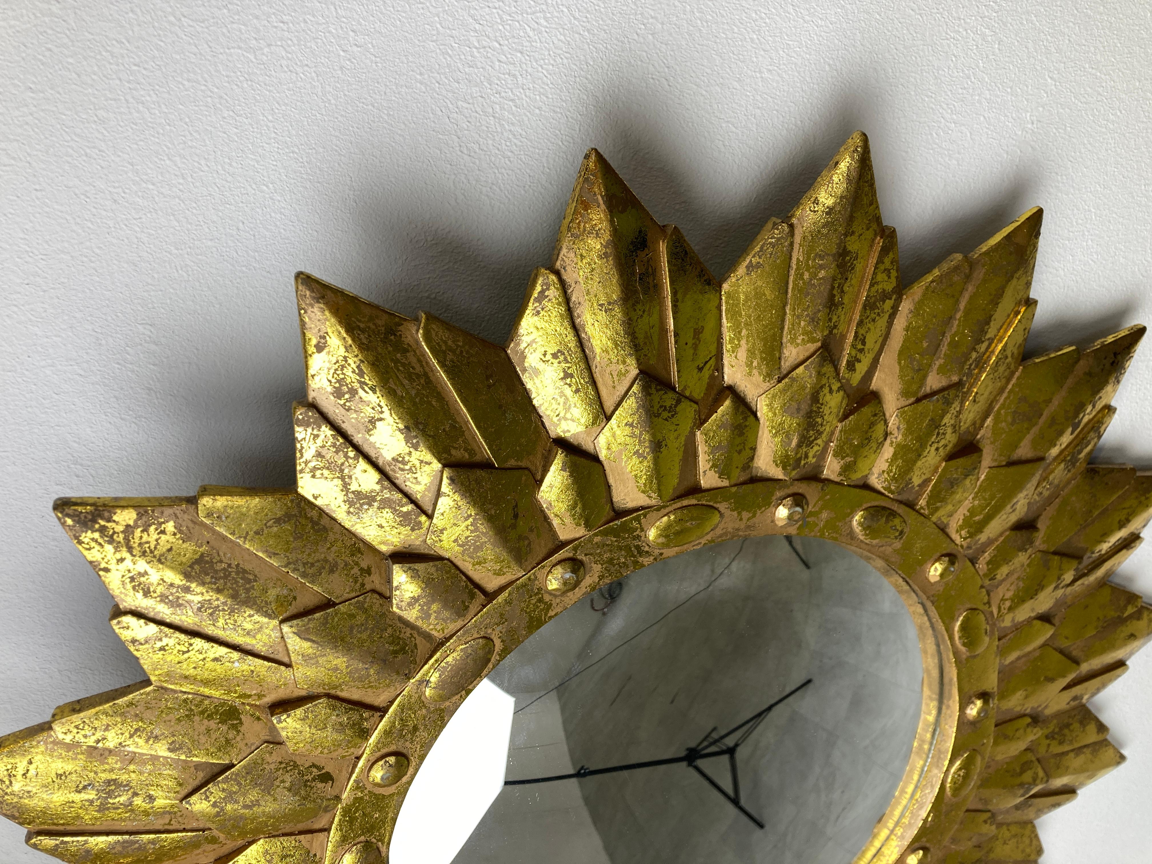 Vintage Golden Sunburst Mirror, 1960s For Sale 2