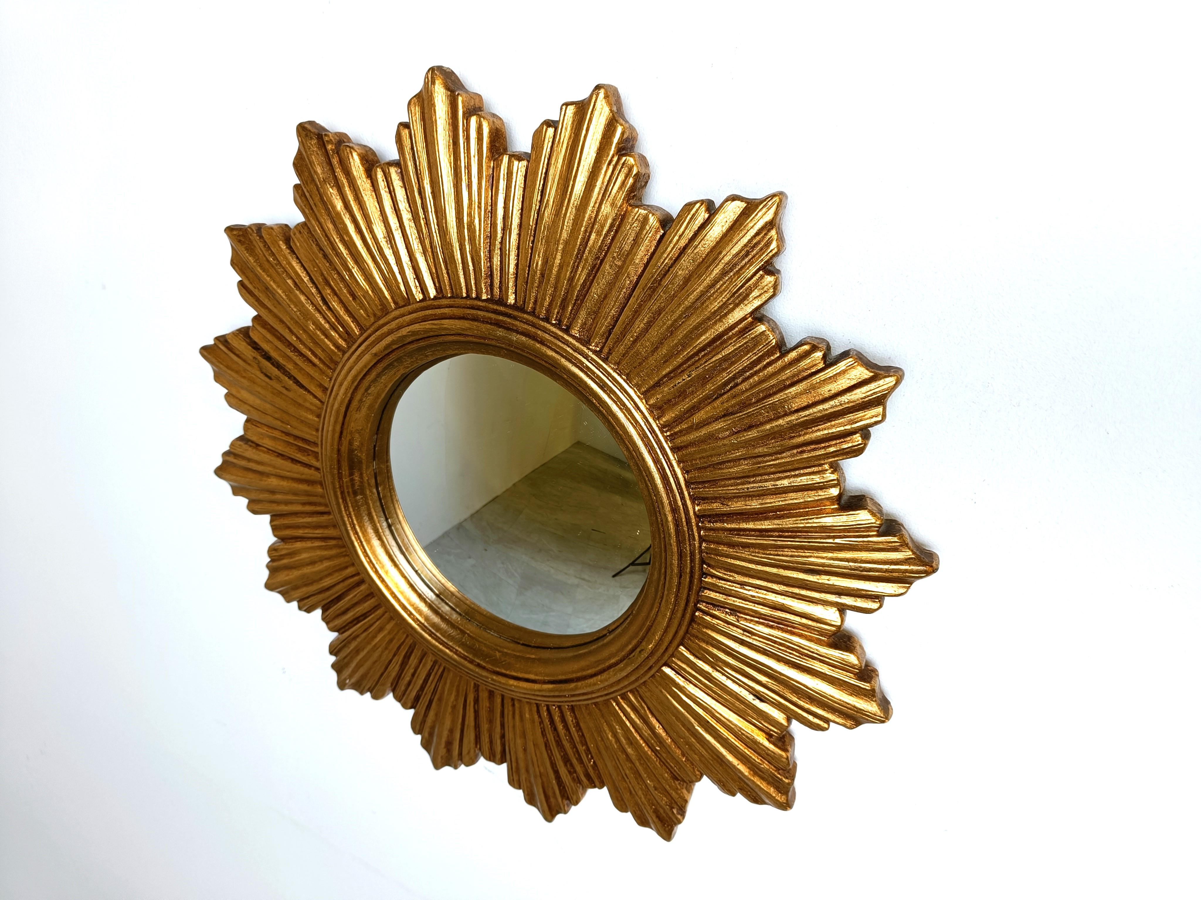 Vintage golden sunburst mirror, 1960s 2
