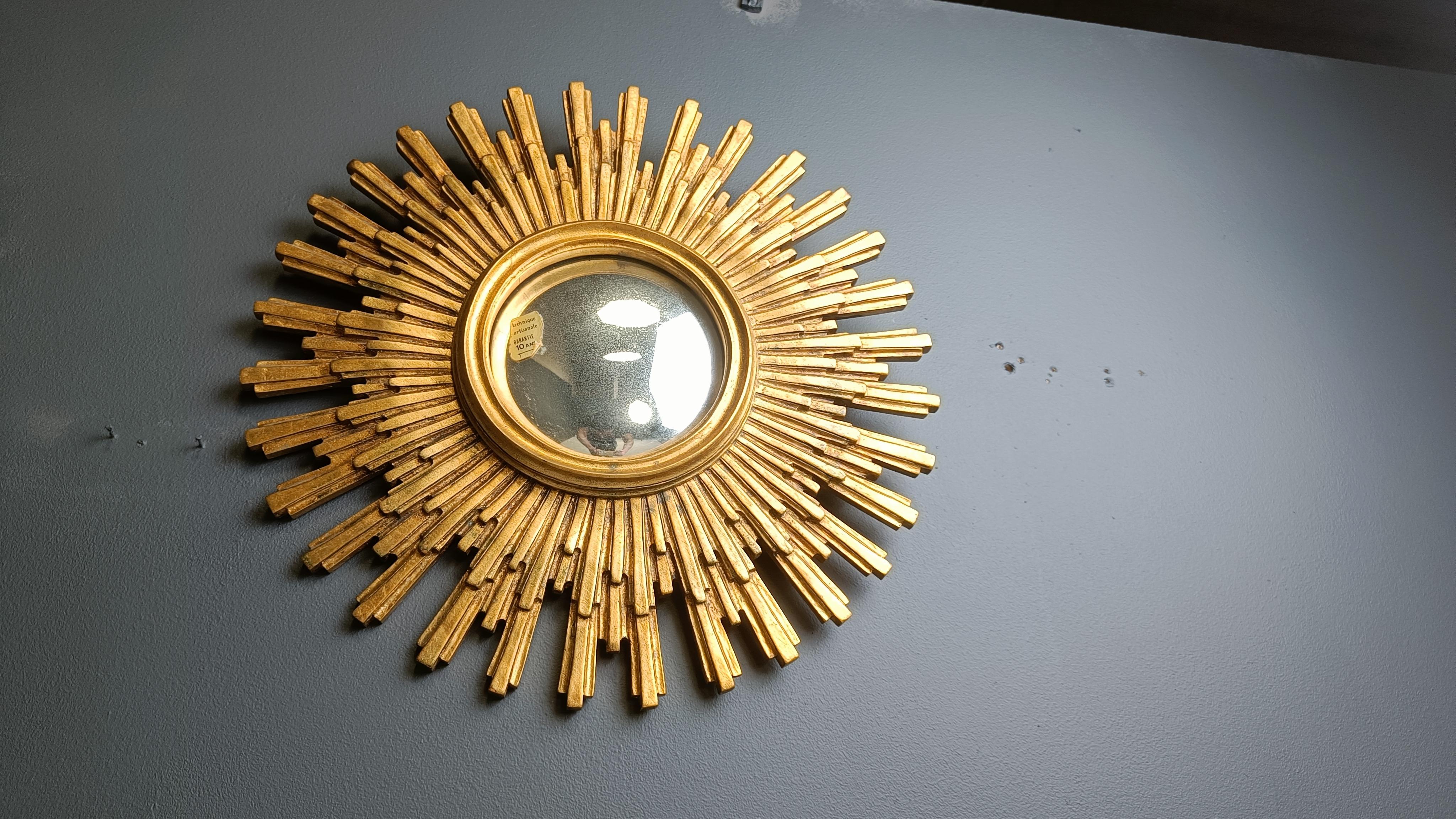 Miroir vintage en forme de soleil doré, années 1960 2