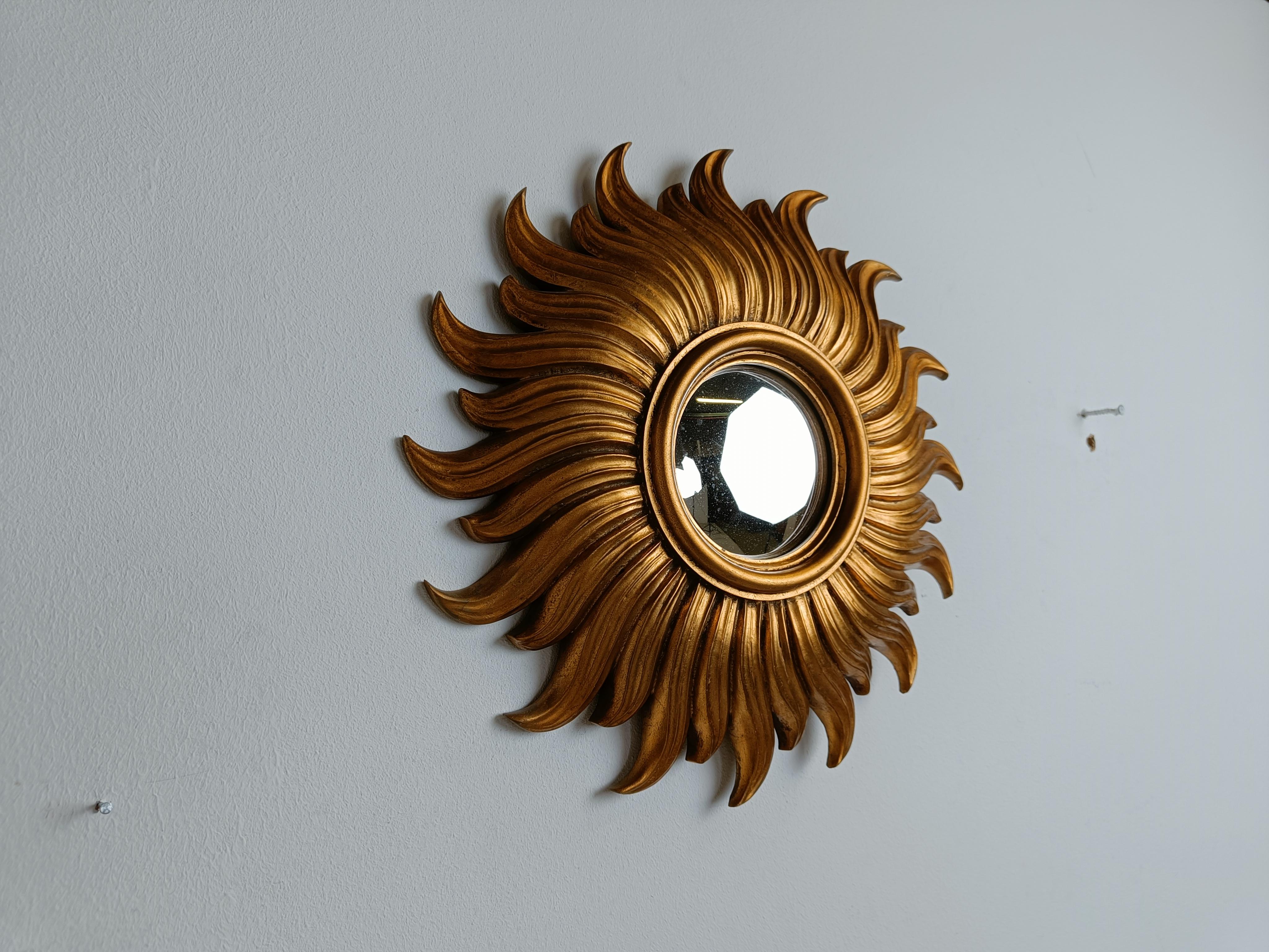 Empire Vintage golden sunburst mirror For Sale