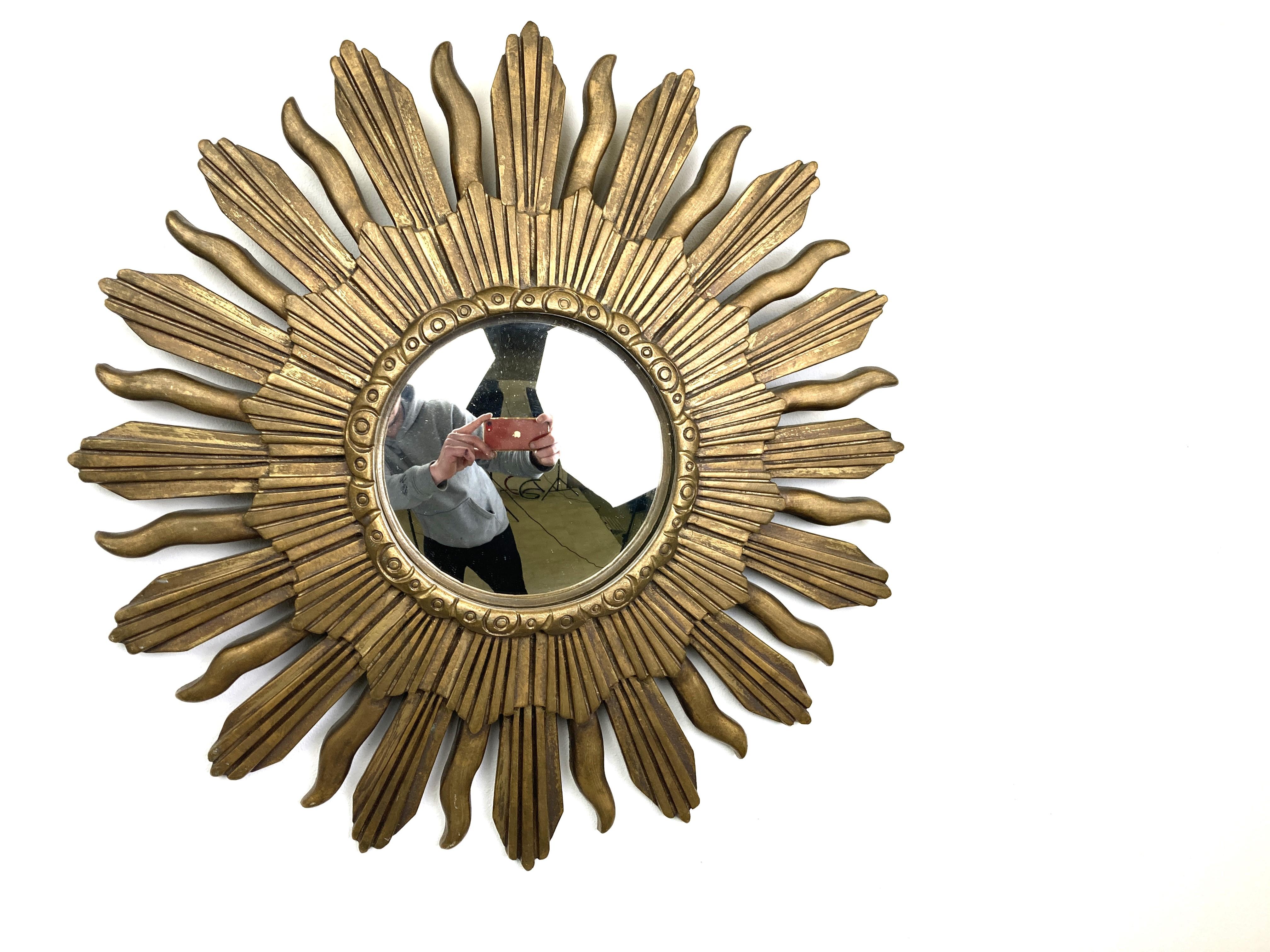 Goldener Spiegel mit Sonnenschliff (Belgisch) im Angebot