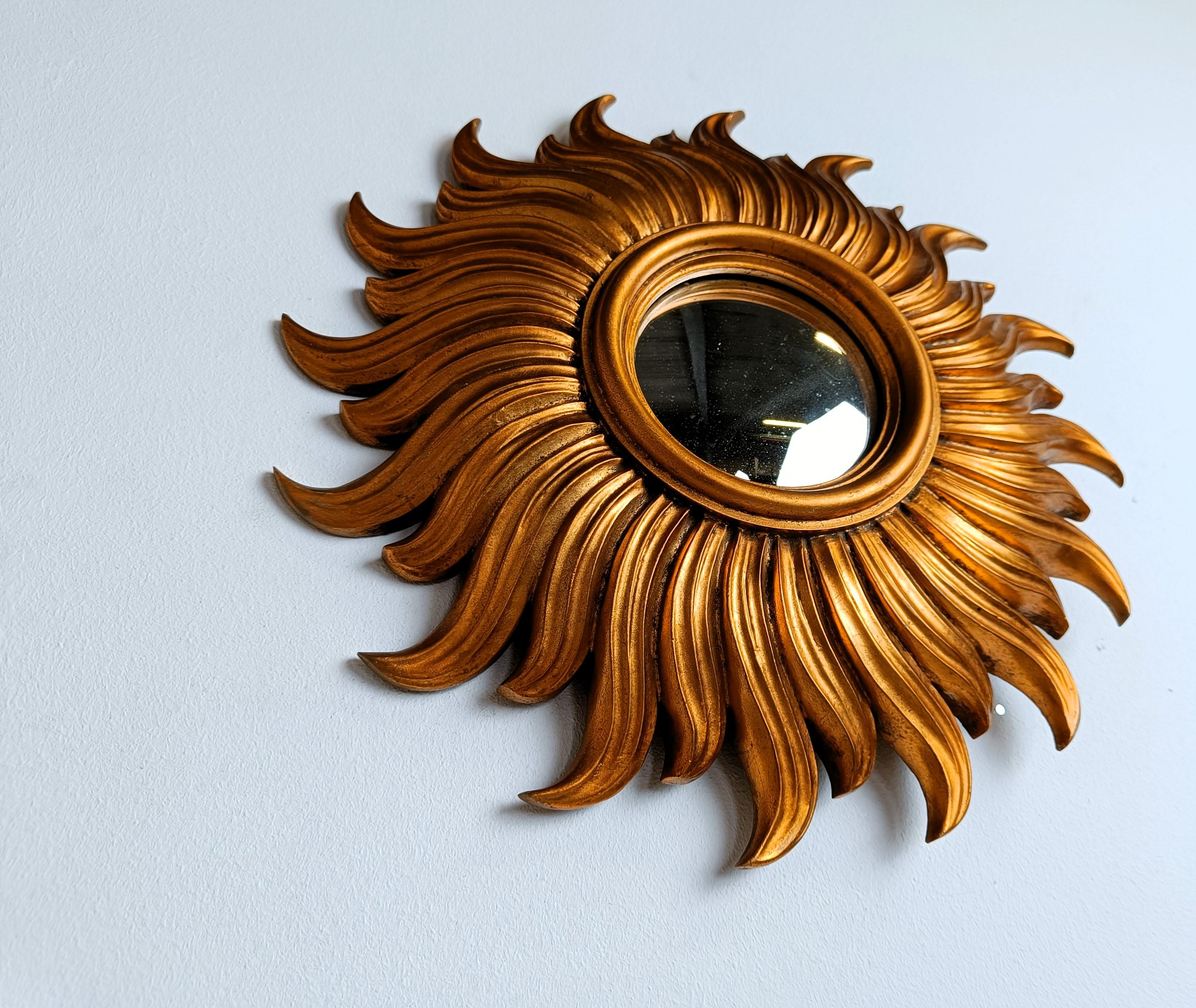 Resin Vintage golden sunburst mirror For Sale