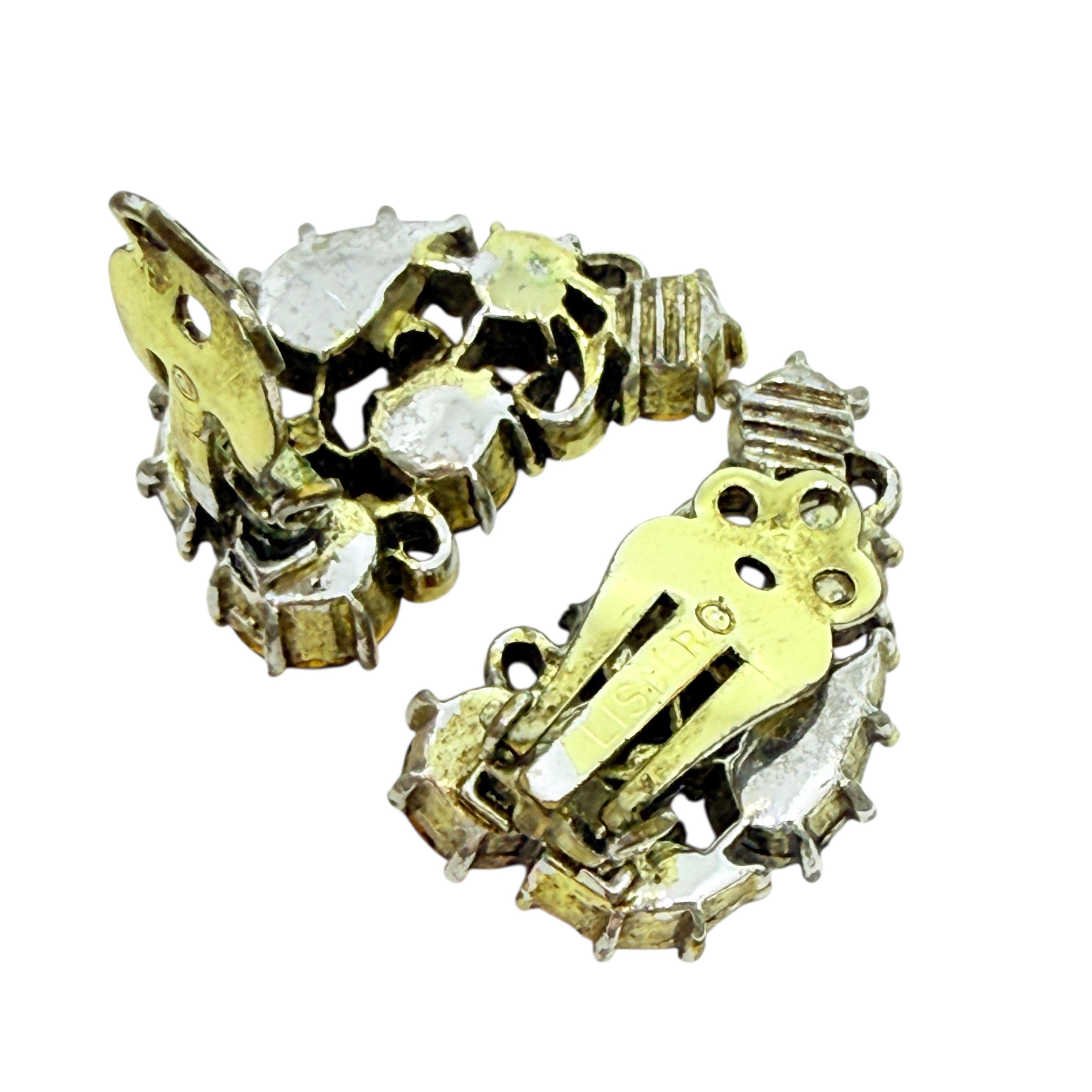 Vintage Gold Ton Citrin Bernstein Glas Steine Designer Clip auf Ohrringe im Zustand „Gut“ im Angebot in Palos Hills, IL