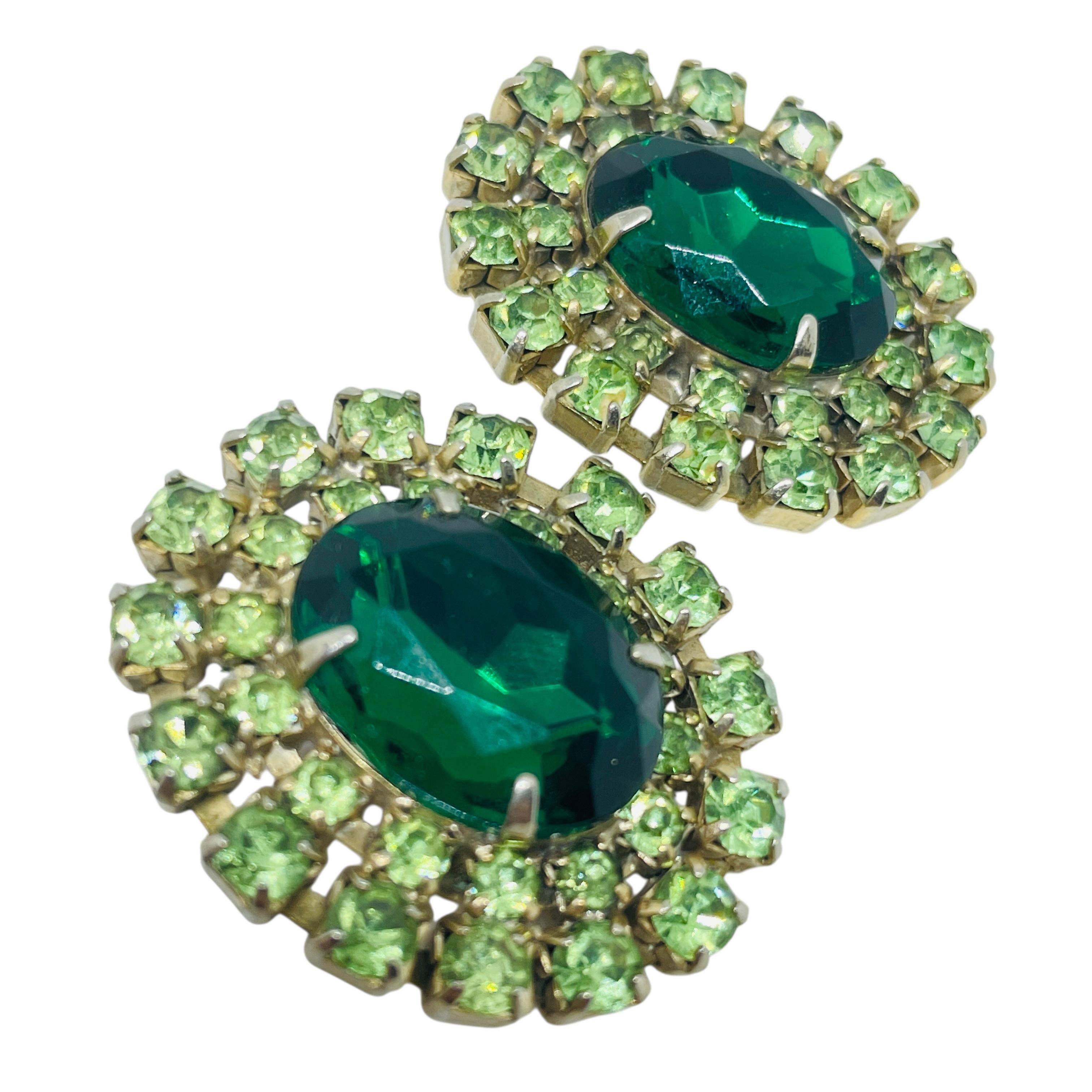 da uomo o donna Orecchini a clip d'epoca con strass verde smeraldo di design in vendita