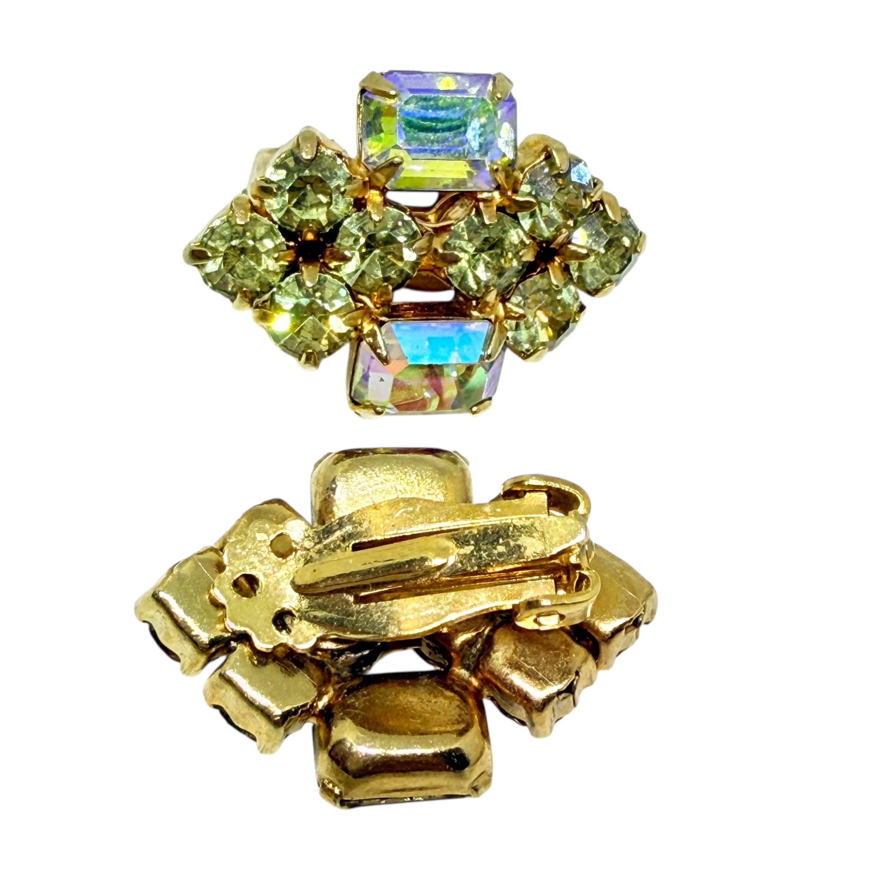 Vintage Gold Ton Glas Citrin Steine Designer Clip auf Ohrringe im Zustand „Gut“ im Angebot in Palos Hills, IL