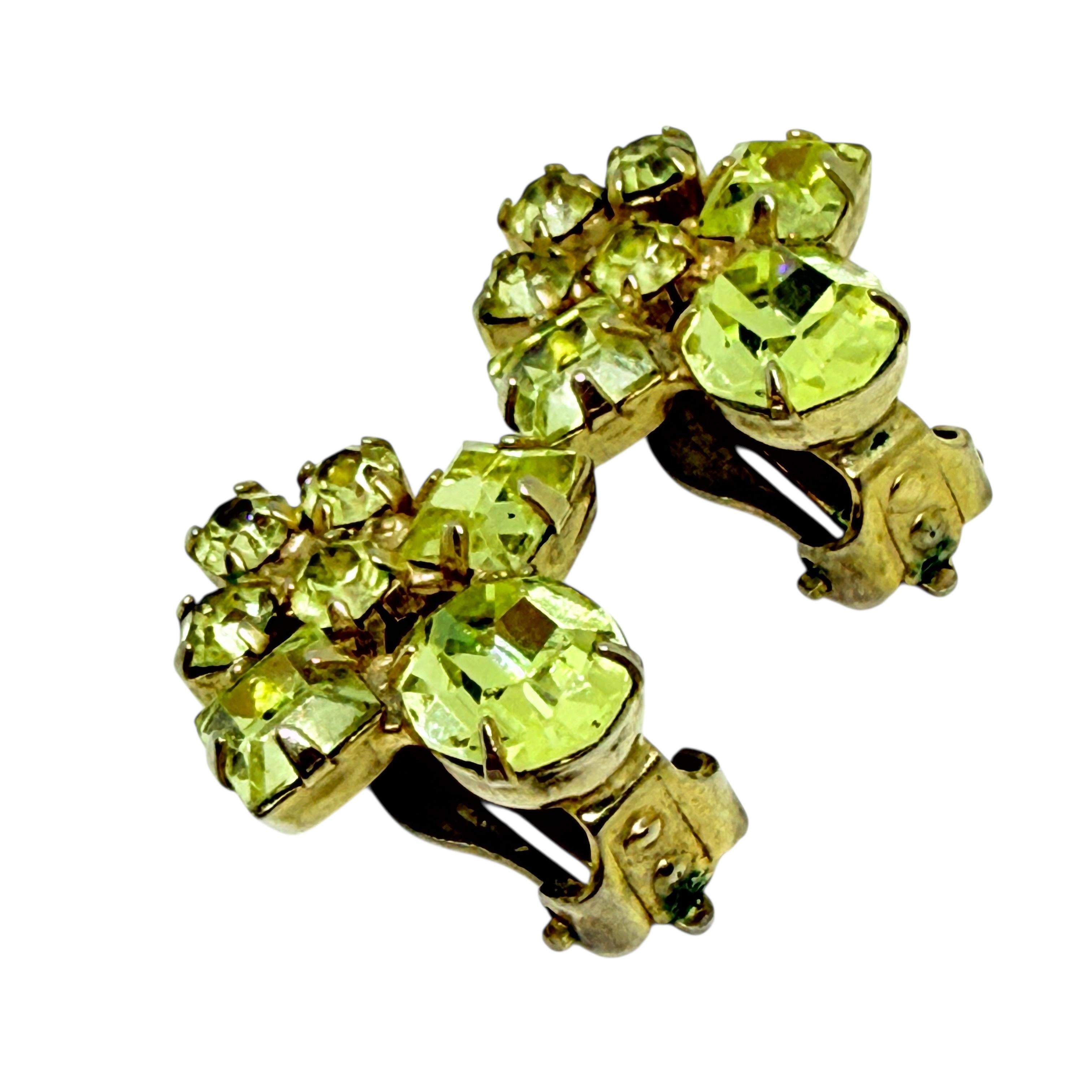 Vintage Gold Ton Glas Citrin Steine Designer Clip auf Ohrringe für Damen oder Herren im Angebot