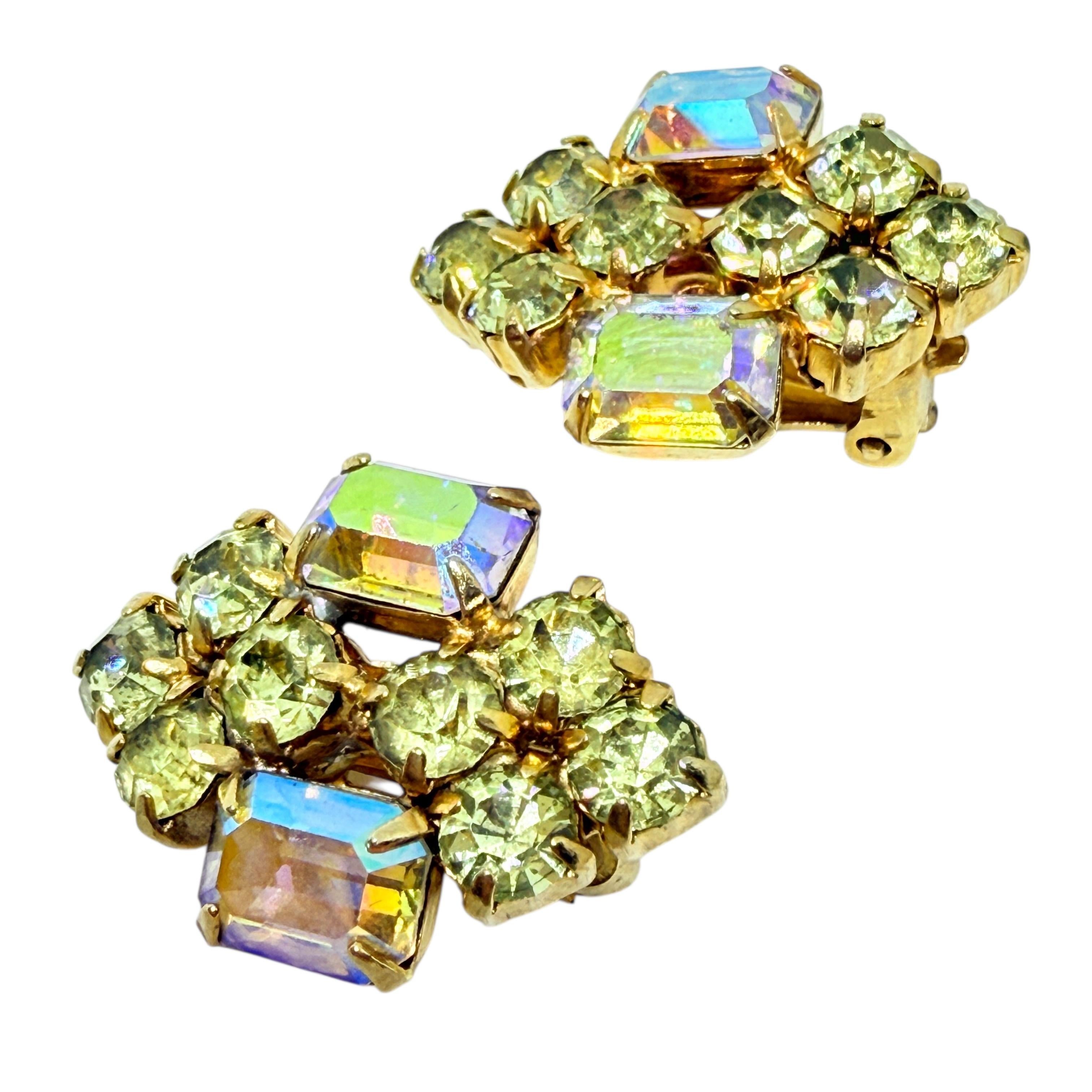 Vintage Gold Ton Glas Citrin Steine Designer Clip auf Ohrringe für Damen oder Herren im Angebot