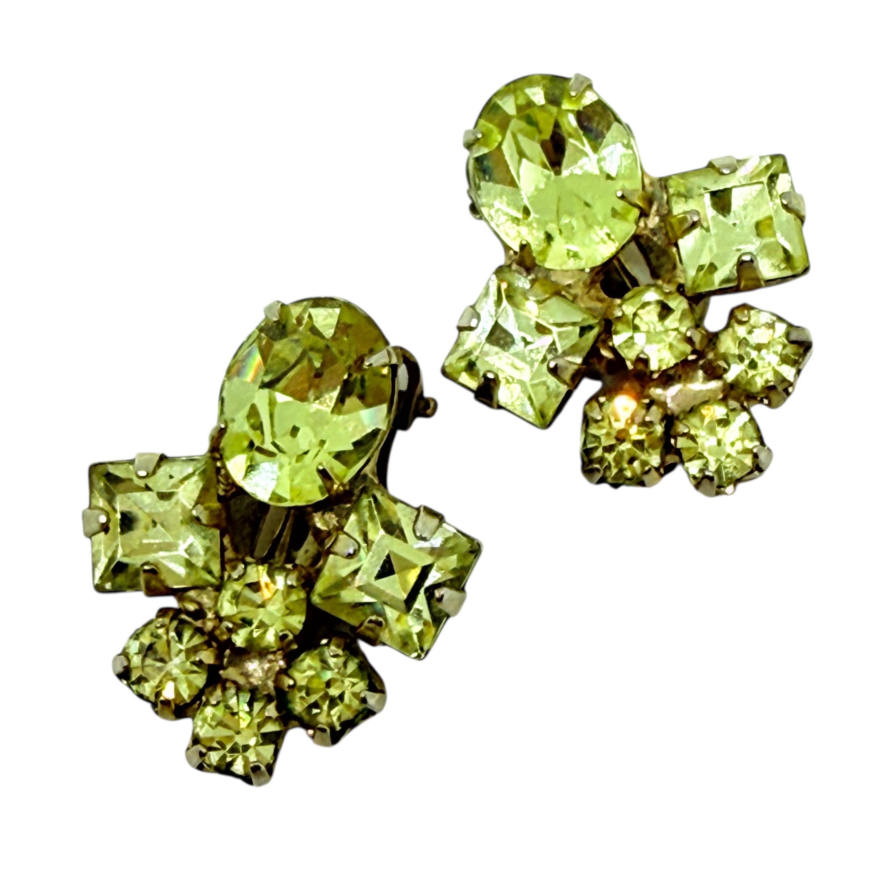 Vintage Gold Ton Glas Citrin Steine Designer Clip auf Ohrringe im Angebot 1