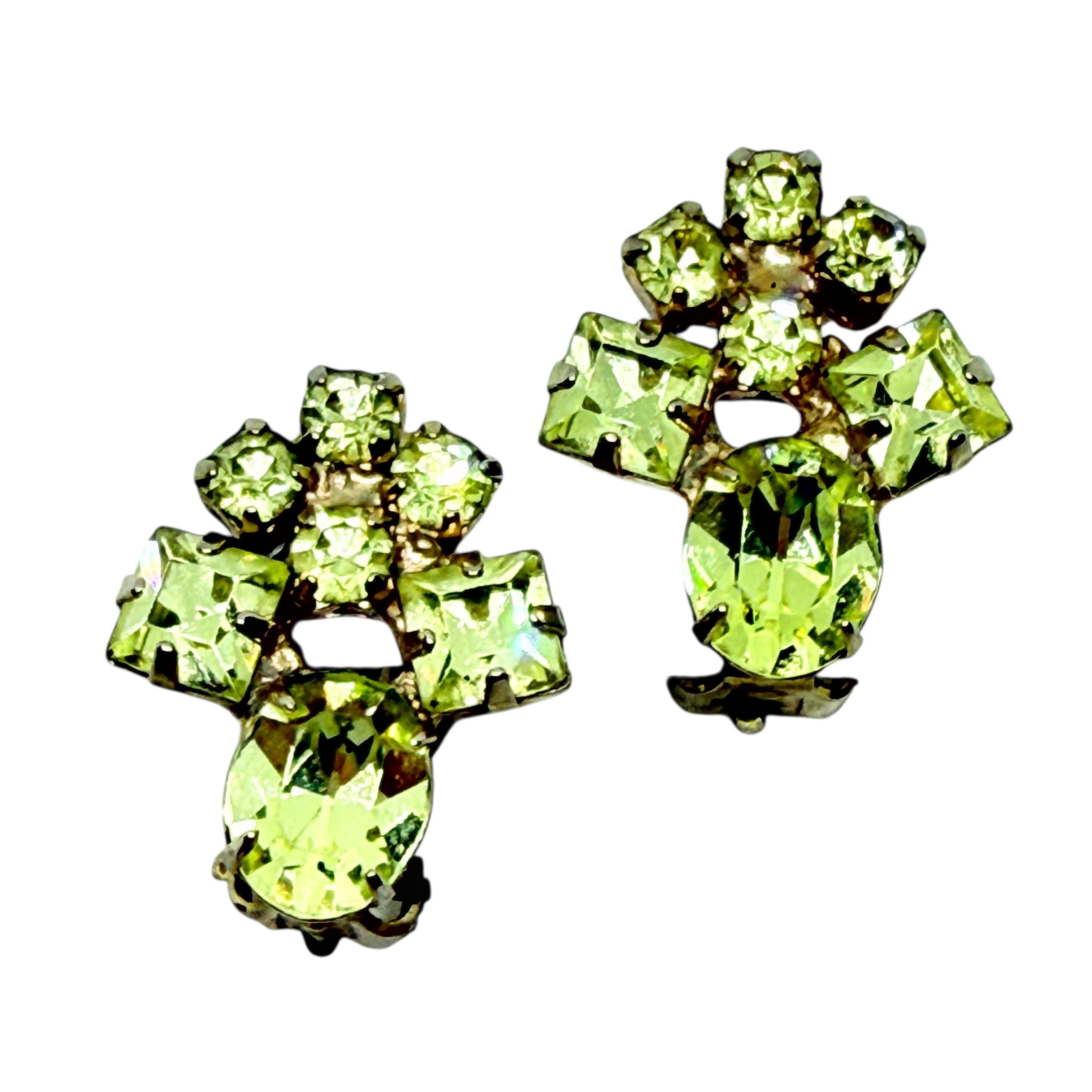 Vintage Gold Ton Glas Citrin Steine Designer Clip auf Ohrringe