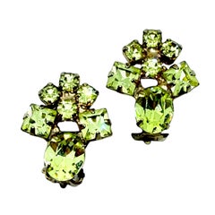 Vintage Gold Ton Glas Citrin Steine Designer Clip auf Ohrringe