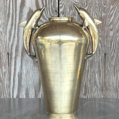 Vintage Golden Vase with Dolphin Handles
