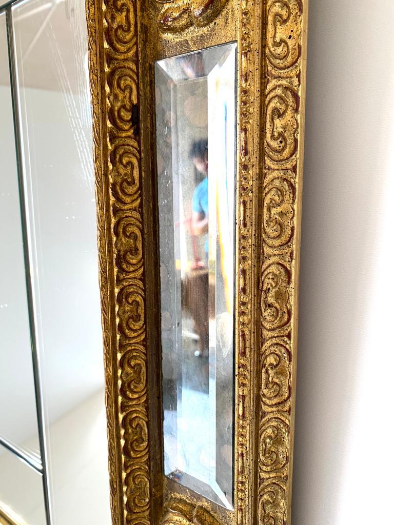 Midcentury Modern Goldener Rechteckiger Holzspiegel, Italien 1950er Jahre (Moderne der Mitte des Jahrhunderts) im Angebot