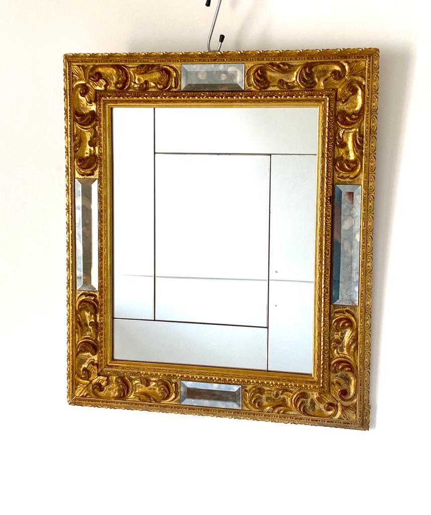 Italian Midcentury Modern Golden Rectangular Wood Mirror, Italy 1950's For Sale