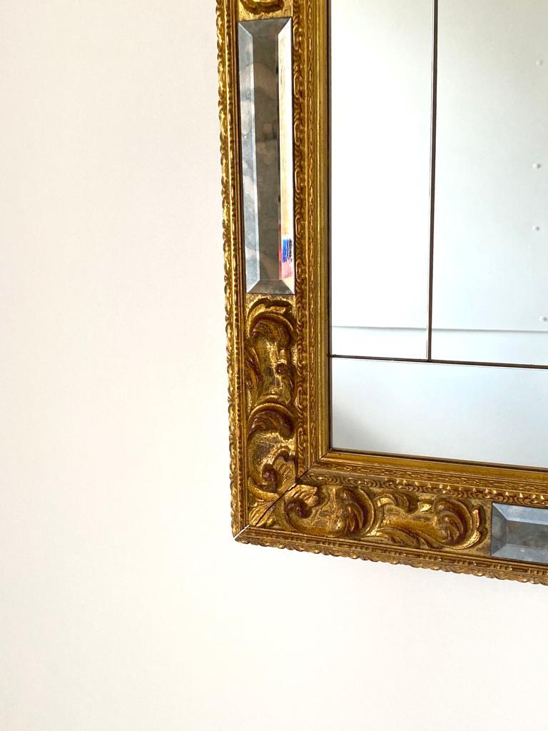 Midcentury Modern Golden Rectangular Wood Mirror, Italy 1950's In Good Condition For Sale In Ceglie Messapica, IT