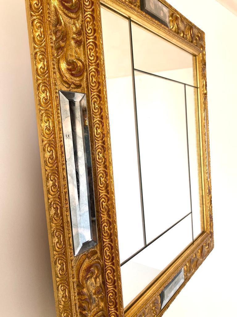 Mid-20th Century Midcentury Modern Golden Rectangular Wood Mirror, Italy 1950's For Sale